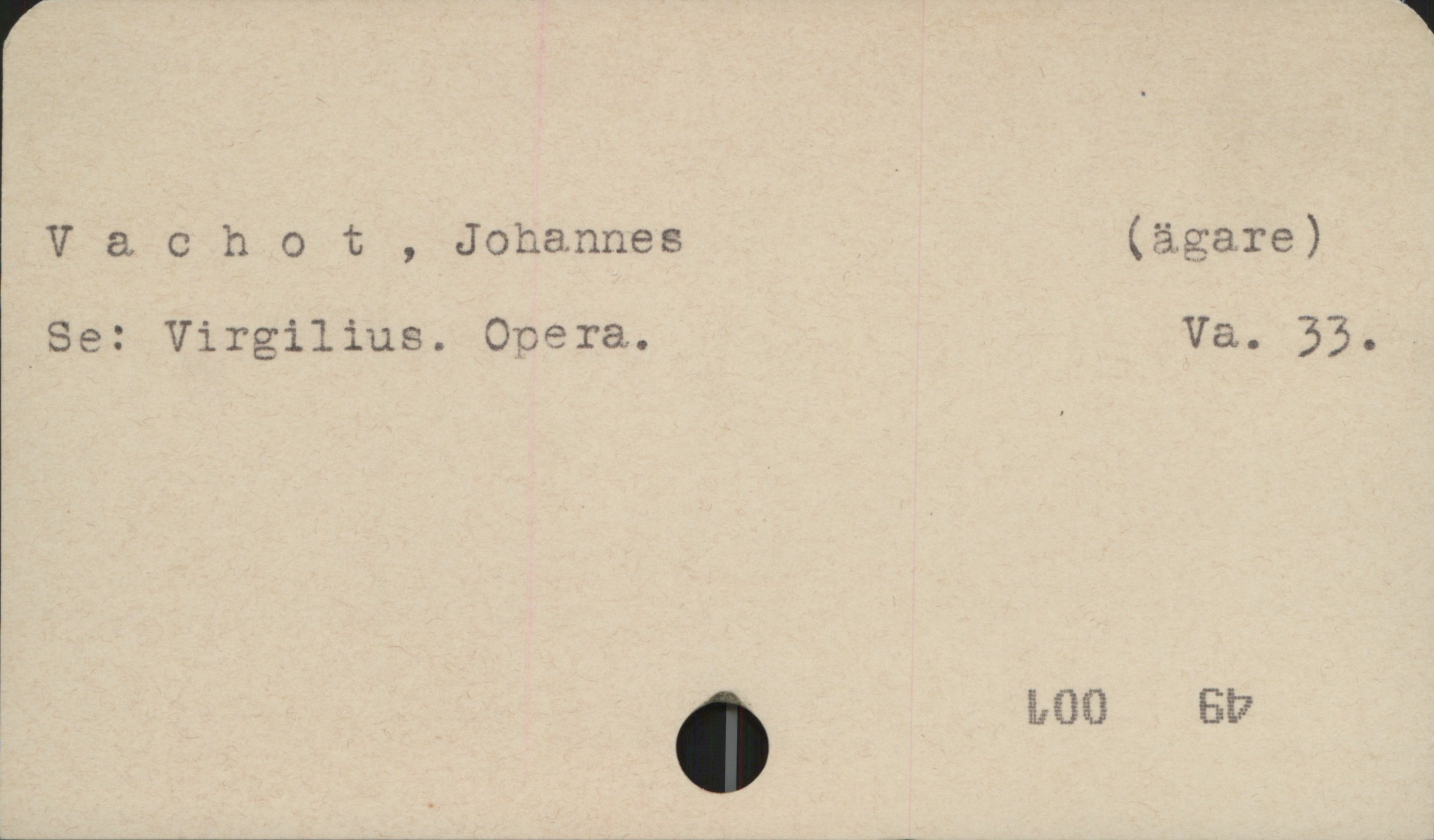 Vachot, Johannes Vachot, Johannes (ägare)
Se: Virgilius. Opera. Va. 33.