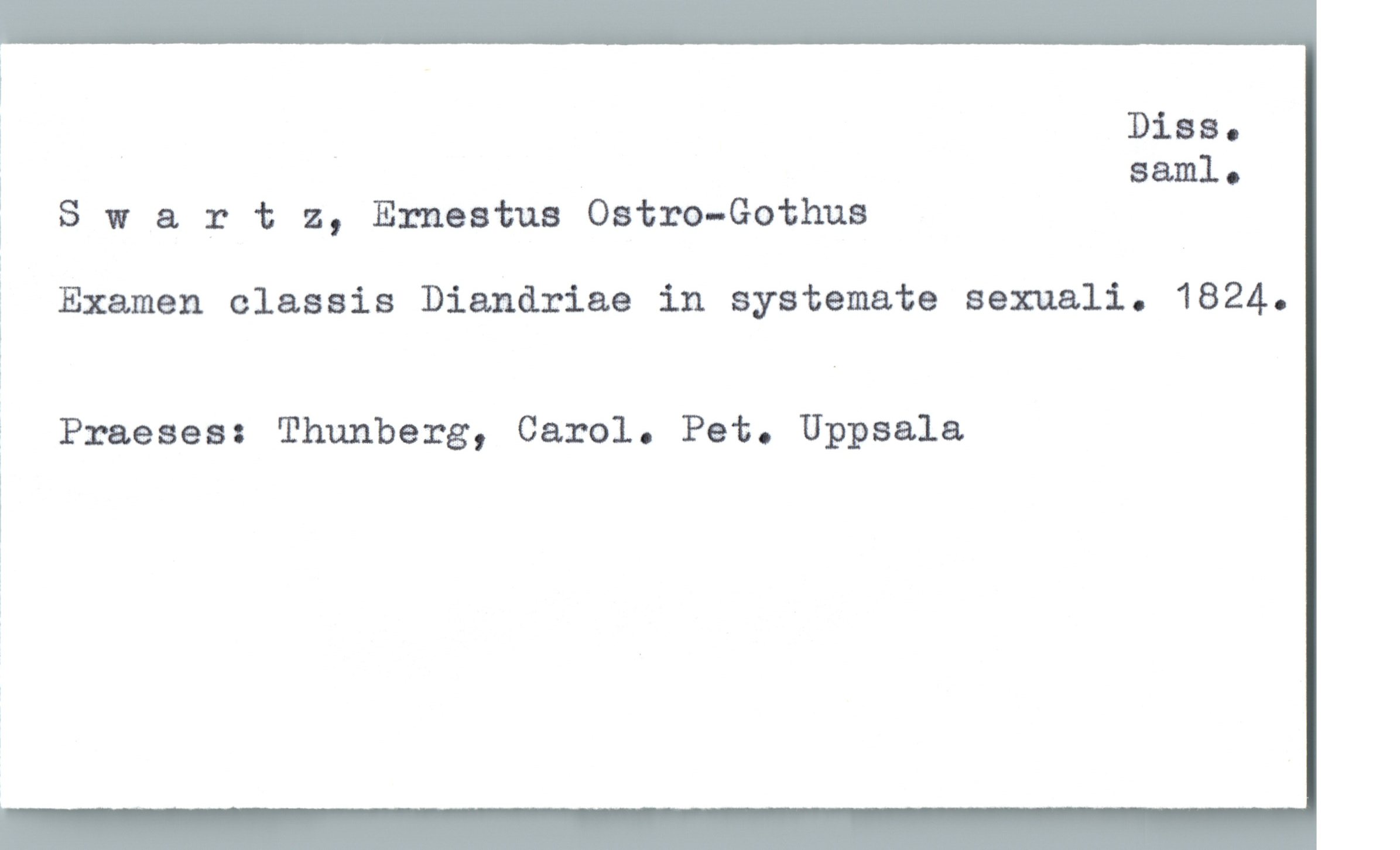  i

i Diag-

» saml.

i S w & r 1: 2, Emeatus Ostro-Gothus

% Examen classis Diandriae in systemate sexuali. 1824.
L

i Praeses: Thunberg, Carol. Pet. Uppsala

