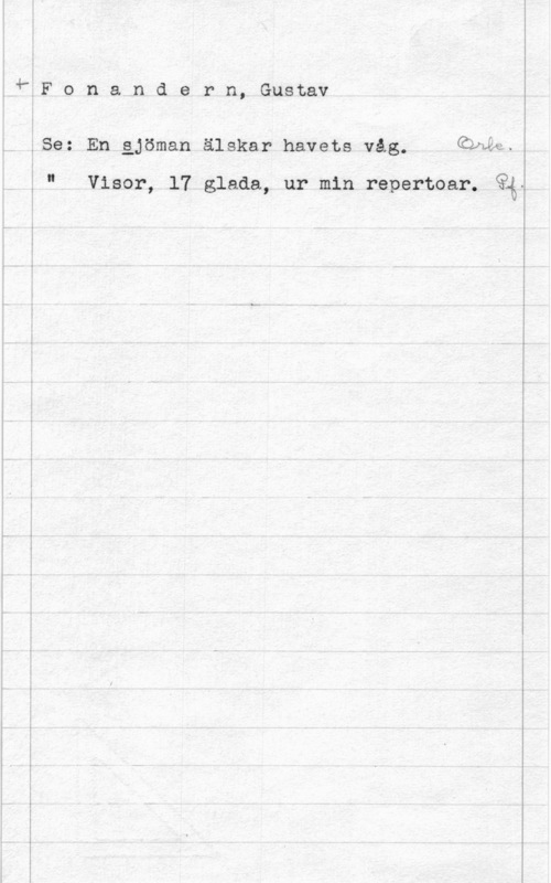 Fonandern, Gustav 4"ÅF o n aan d e r n, Gustav

Se

I

.m- m-a-.- ..--... ..-.- .- ....

En gjöman älskar havets våg.

Visor, 17 glada, ur min repertoar. åx-