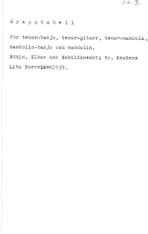 Grepptabell Grepptabell

för tenor-banjo, tenor-gitarr, tenor-mandela,
mandolin-banjo och mandolin.

Sthlm. Elkan och Schildknecht; tr. Knutens
Lito Norrviken1959.