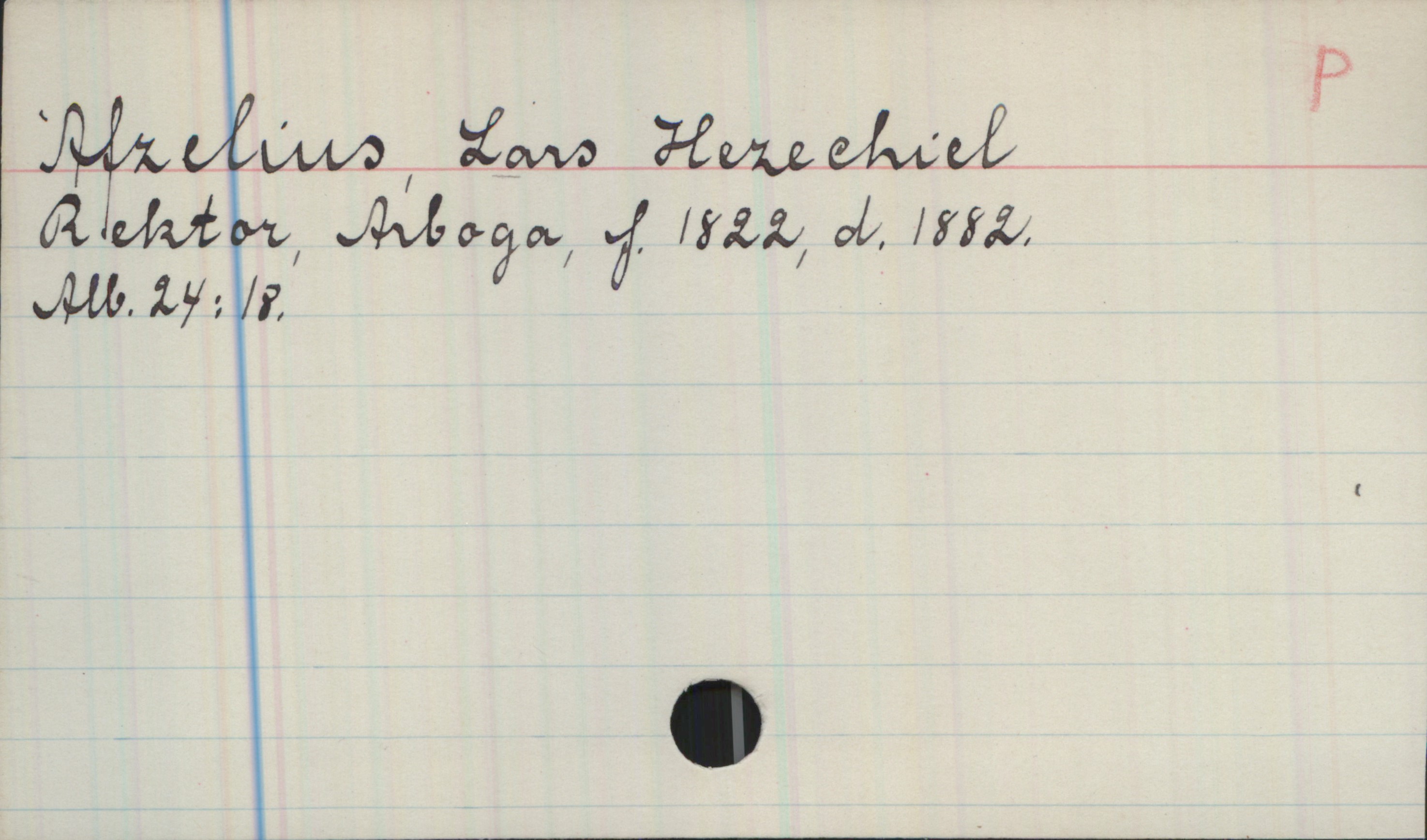 Afzelius, Lars Hezekiel 1822-1882 Afzelius, Lars Hezekiel
Rektor, Arboga, f.1822, d.1882.

Alb.24:18