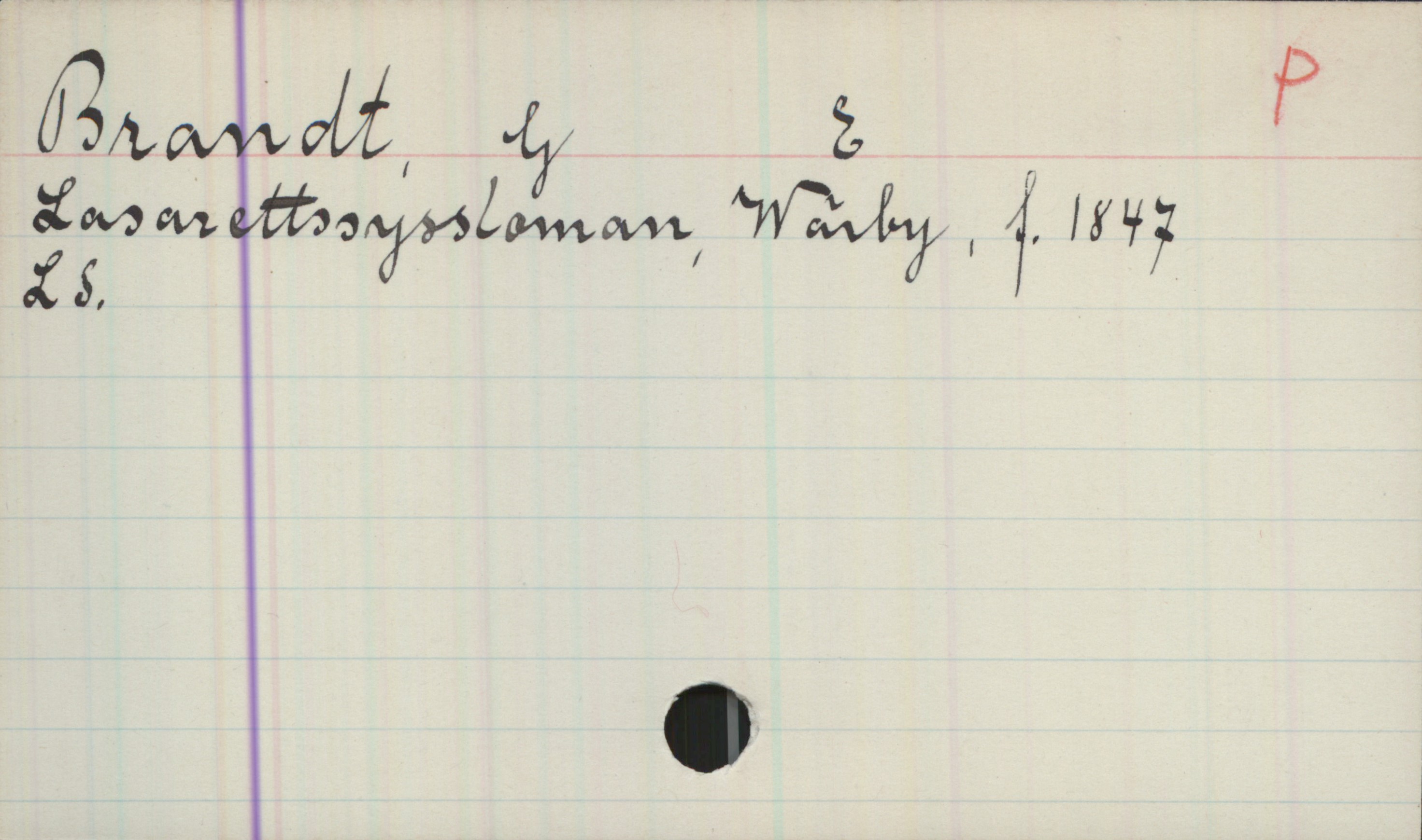 Brandt, G E (1847- ) Brandt, G E
Lasarettssyssloman, Wårby, f. 1847
LS.