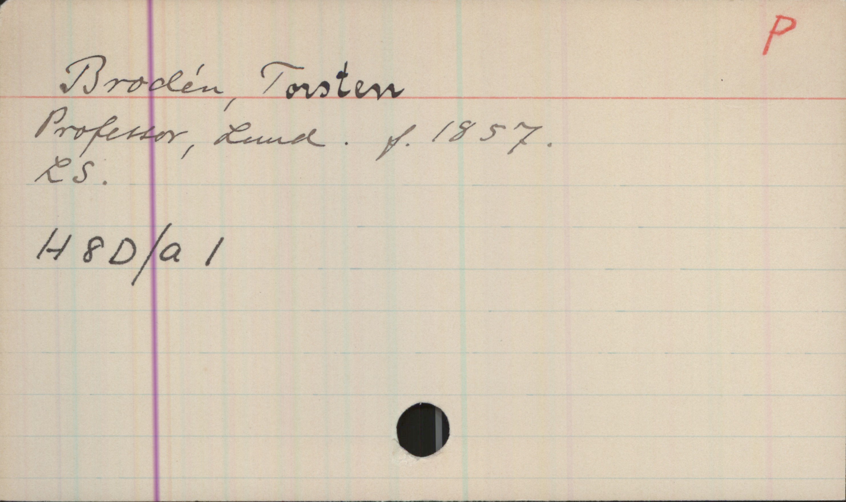 Brodén, Torsten 1857- Brodén, Torsten
Professor, Lund. f.1857.
LS.
H8D/a1