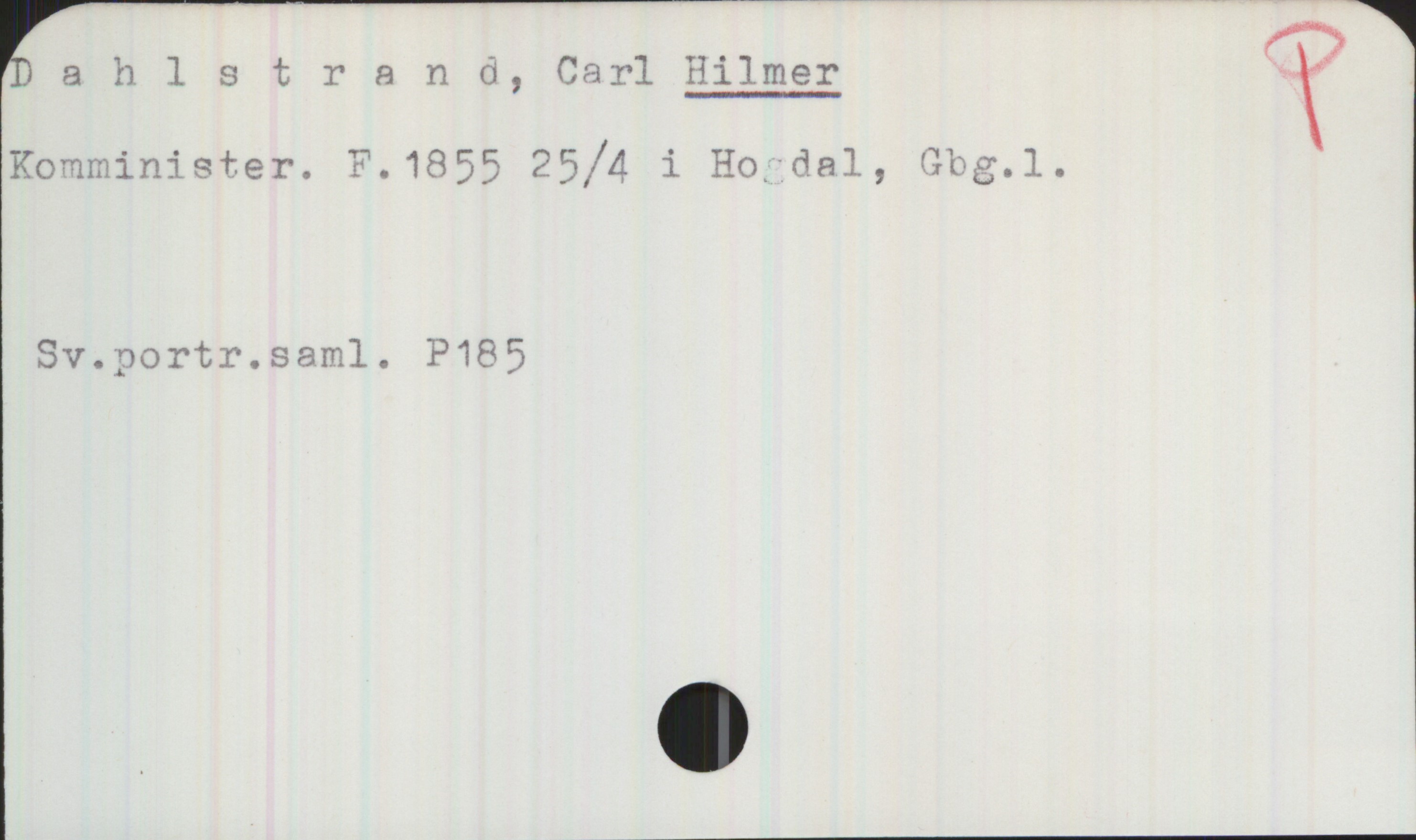 Dahlstrand, Hilmer 1855- Dahlstrand, Carl Hilmer
Komminister. F. 1855 25/4 i Hogdal, Gbg. l.

Sv.portr.saml. P185