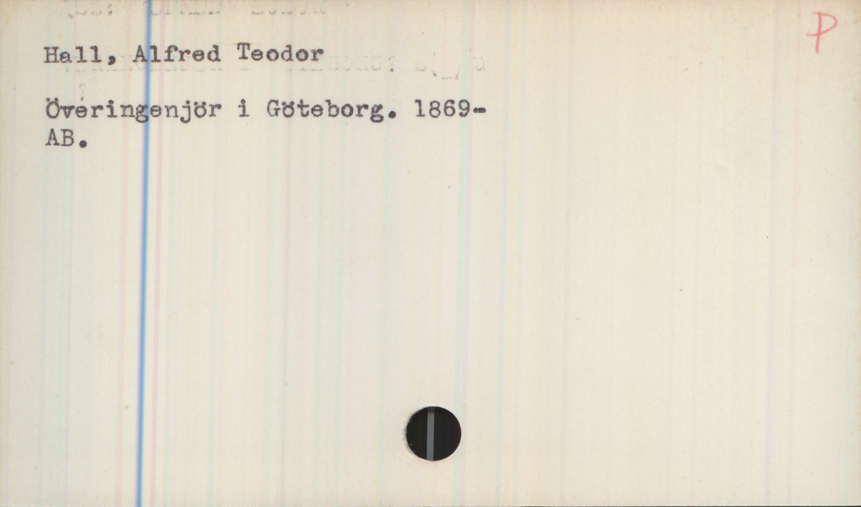 Hall, Alfred Teodor 1869- Hall, Alfred Teodor
Överingenjör i Göteborg. 1869-
AB.