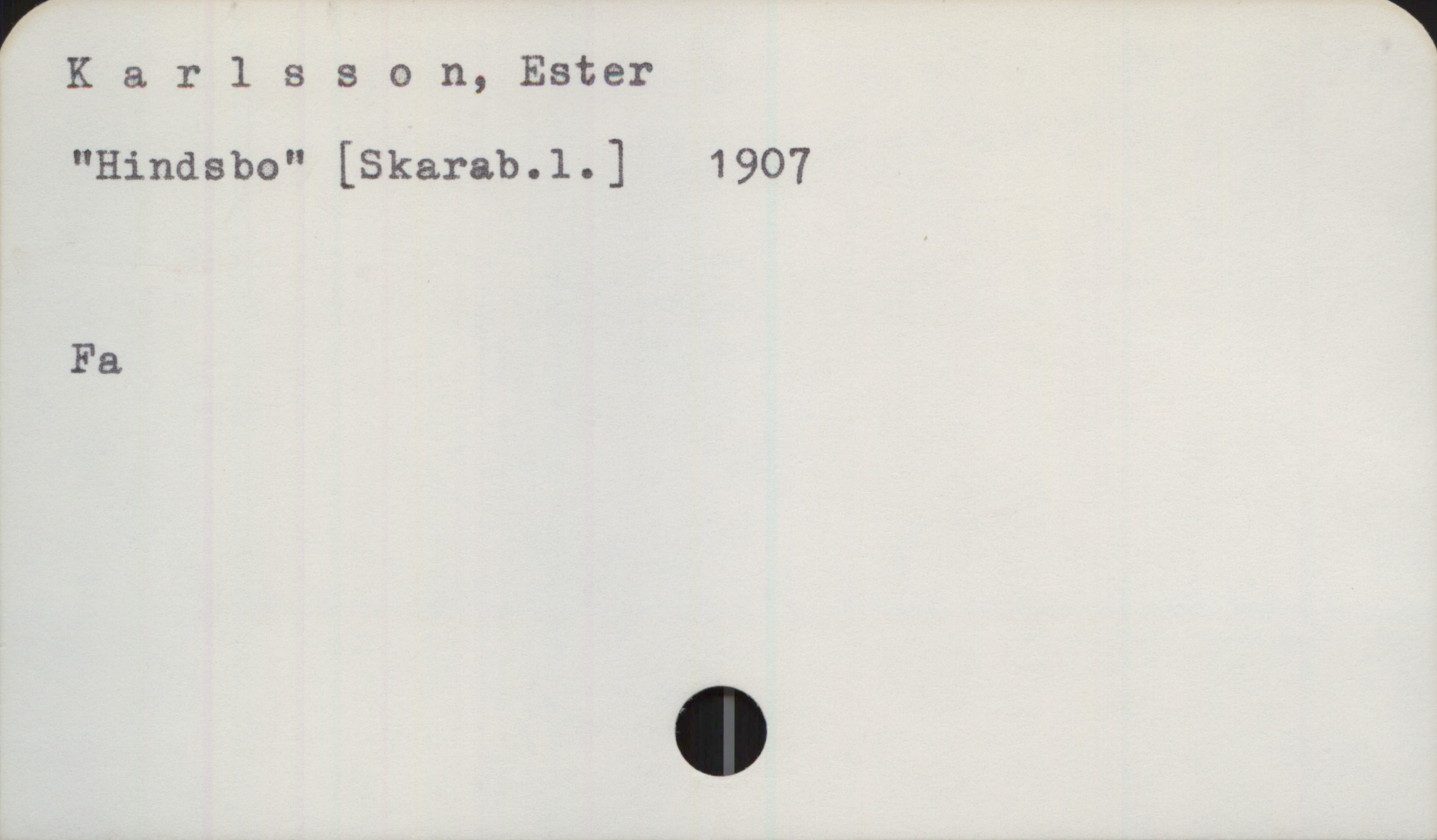 Karlsson, Ester Karlsson, Ester

"Hindsbo" [Skarab.l.] 1907

Fa