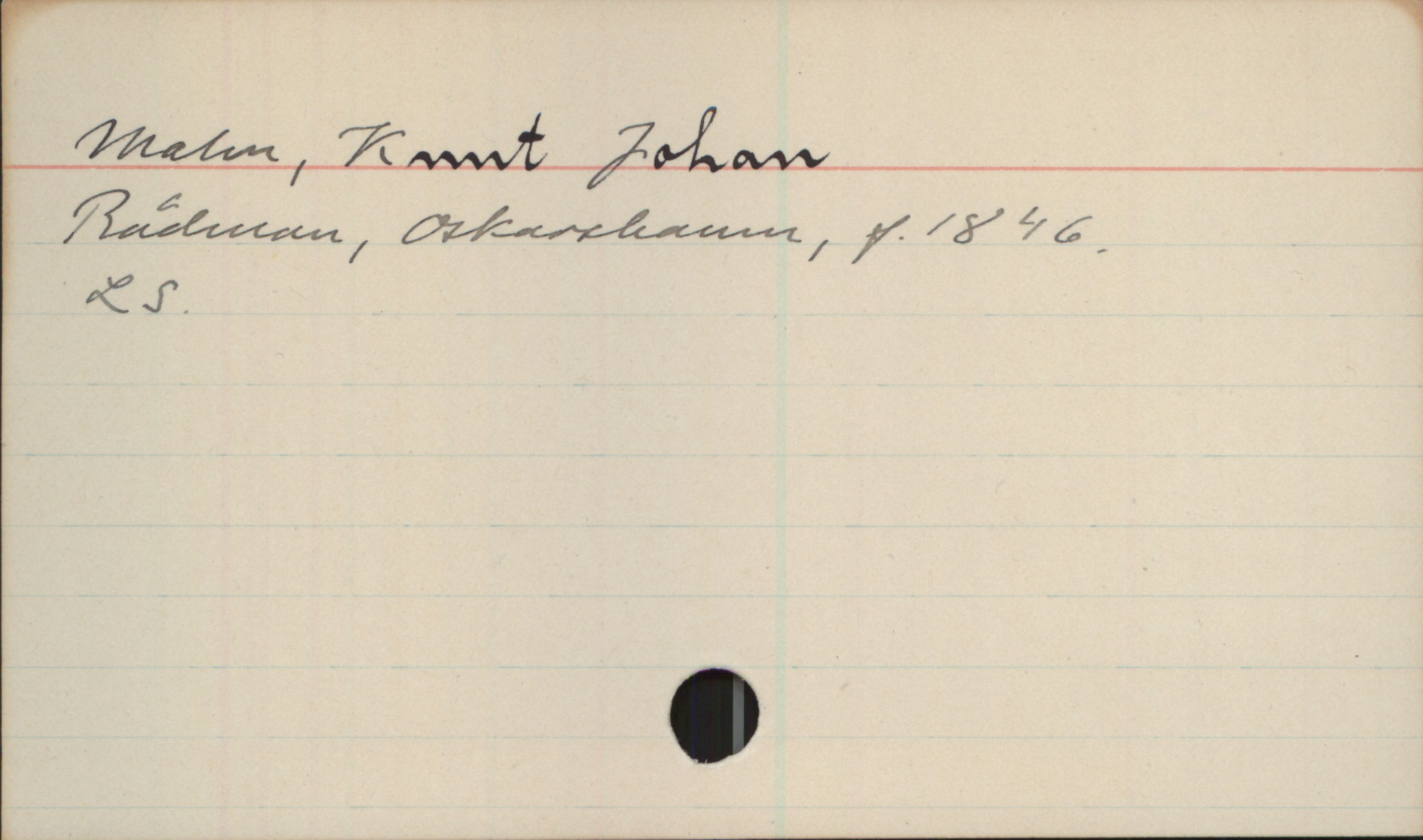 Malm, Knut Johan. 1846- Malm, Knut Johan
Rådman, Oskarshamn, f. 1846.
LS