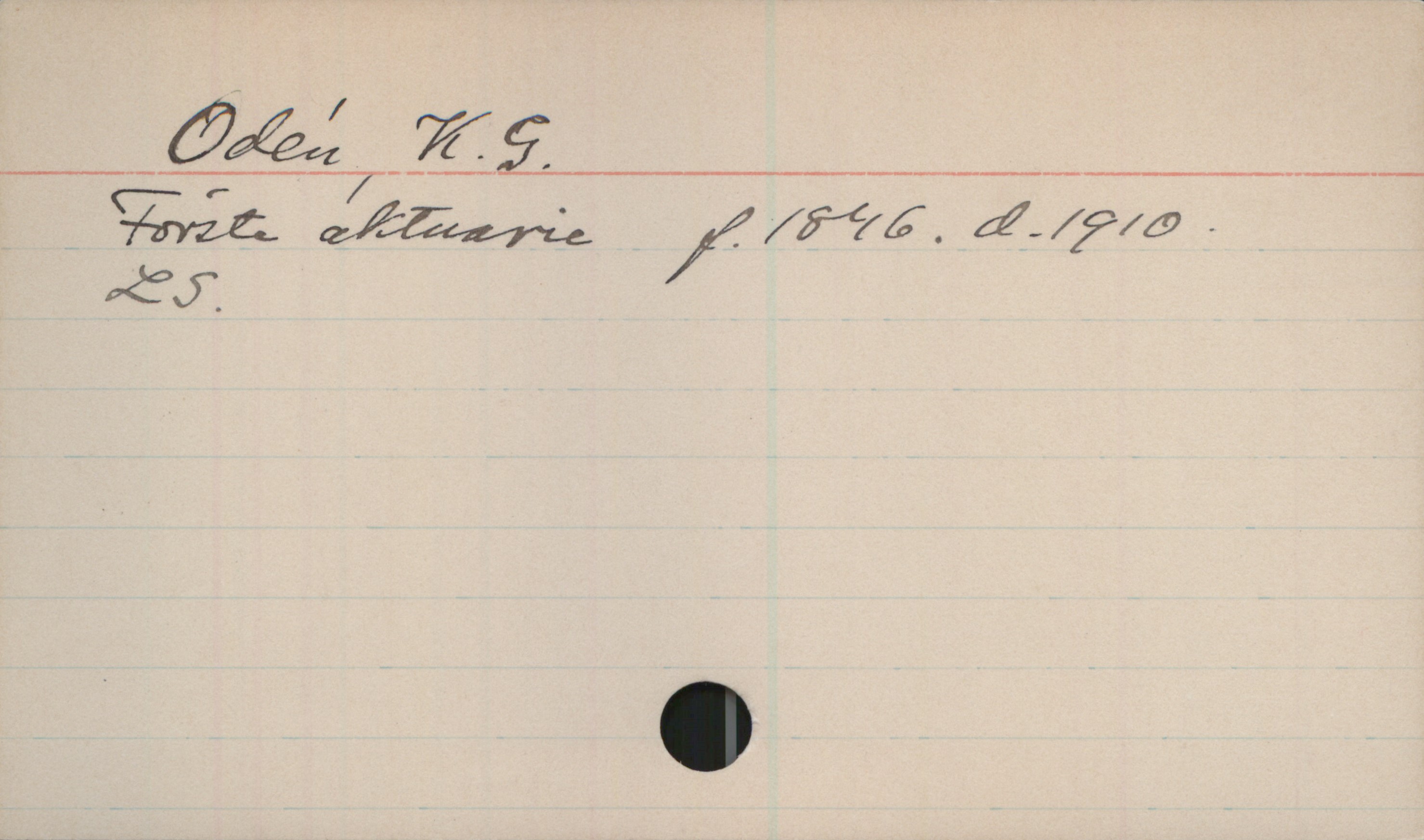 Odén. K. G. (1846-1910) Odén. K.G.
Första aktuarie f.1846. d.1910.
LS.