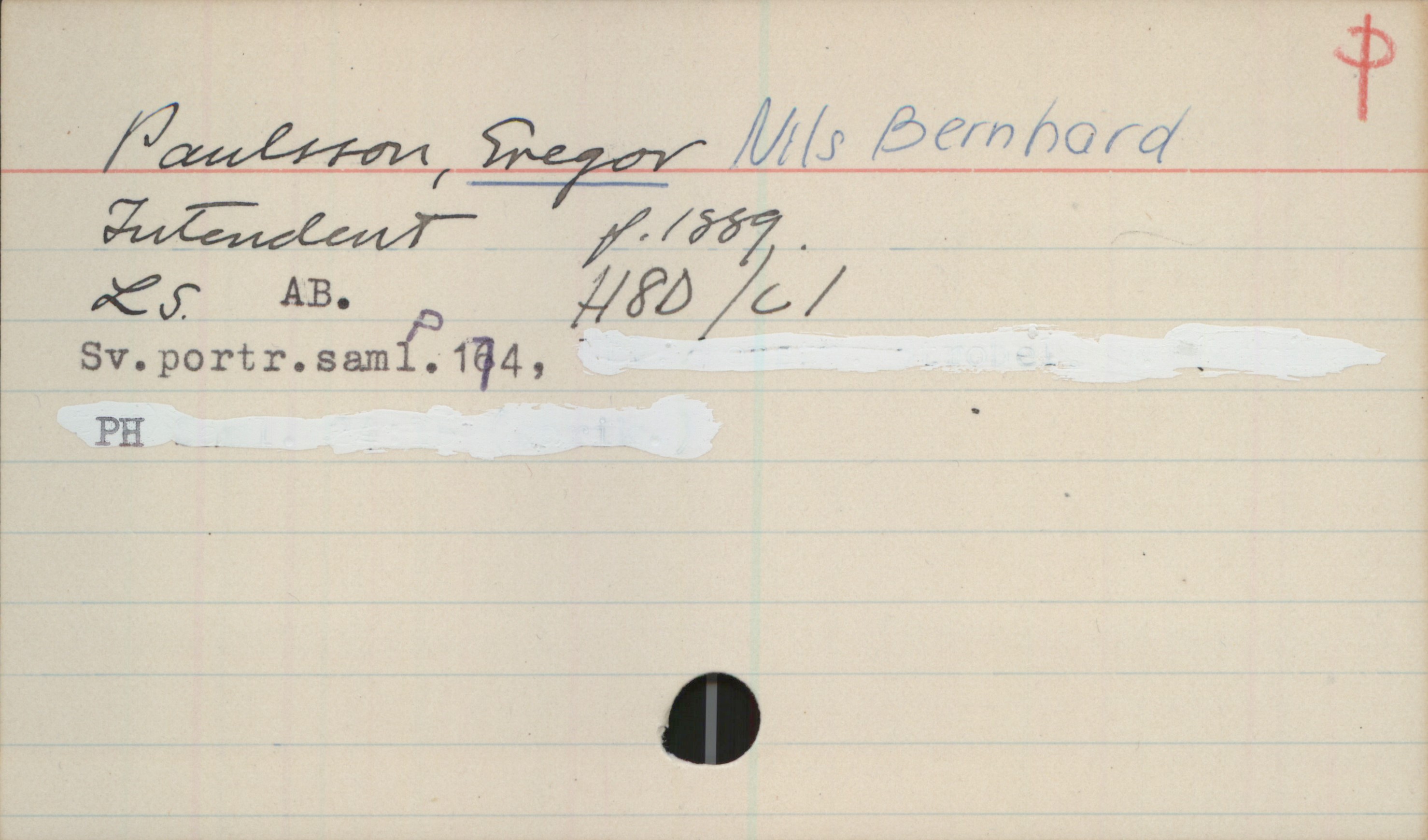 Paulsson, GREGOR Nils Bernhard (1889-) Paulsson, GREGOR Nils Bernhard
Intendent  f.1889.
LS. AB. H8D/c1
Sv.portr.saml.P174,
PH