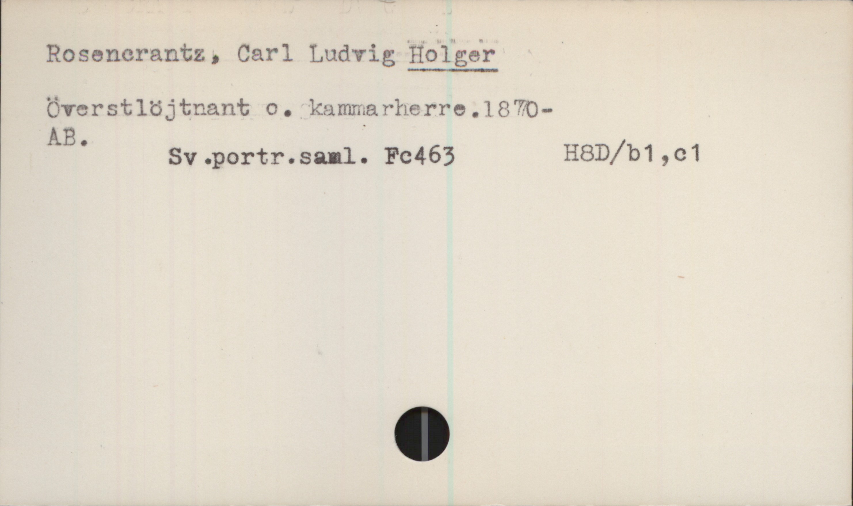  Rosoncrantz, Carl Ludvig Hdigéf
Överstlöjtnant o. kammarherre.1870-
AB. .

Sv.portr.sall. Fc463 HBD/b1,c1

