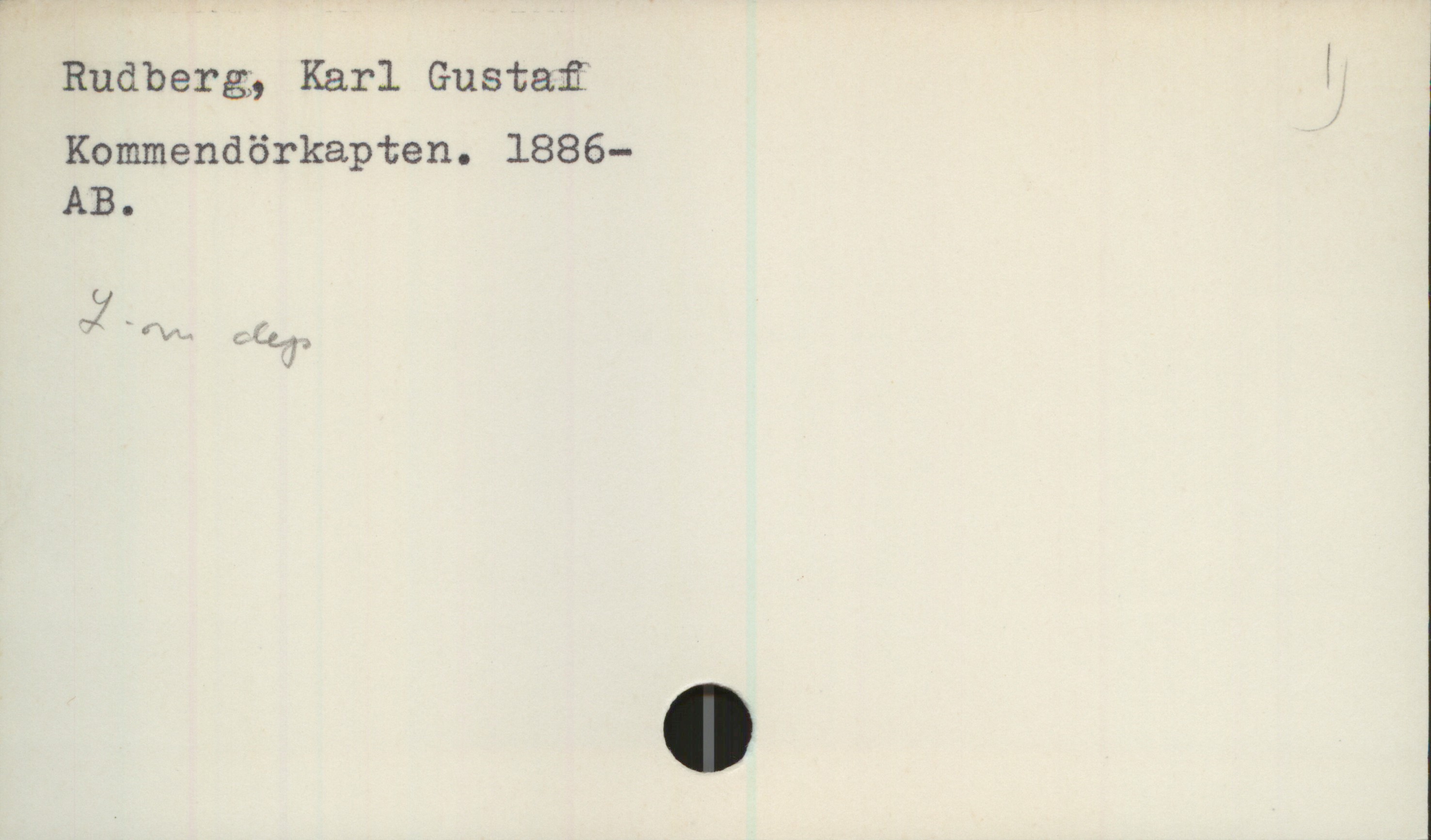 Rudberg, Karl Gustaf. 1886- Rudberg, Karl Gustaf
Kommendörkapten. 1886-
AB.

L-m dep.