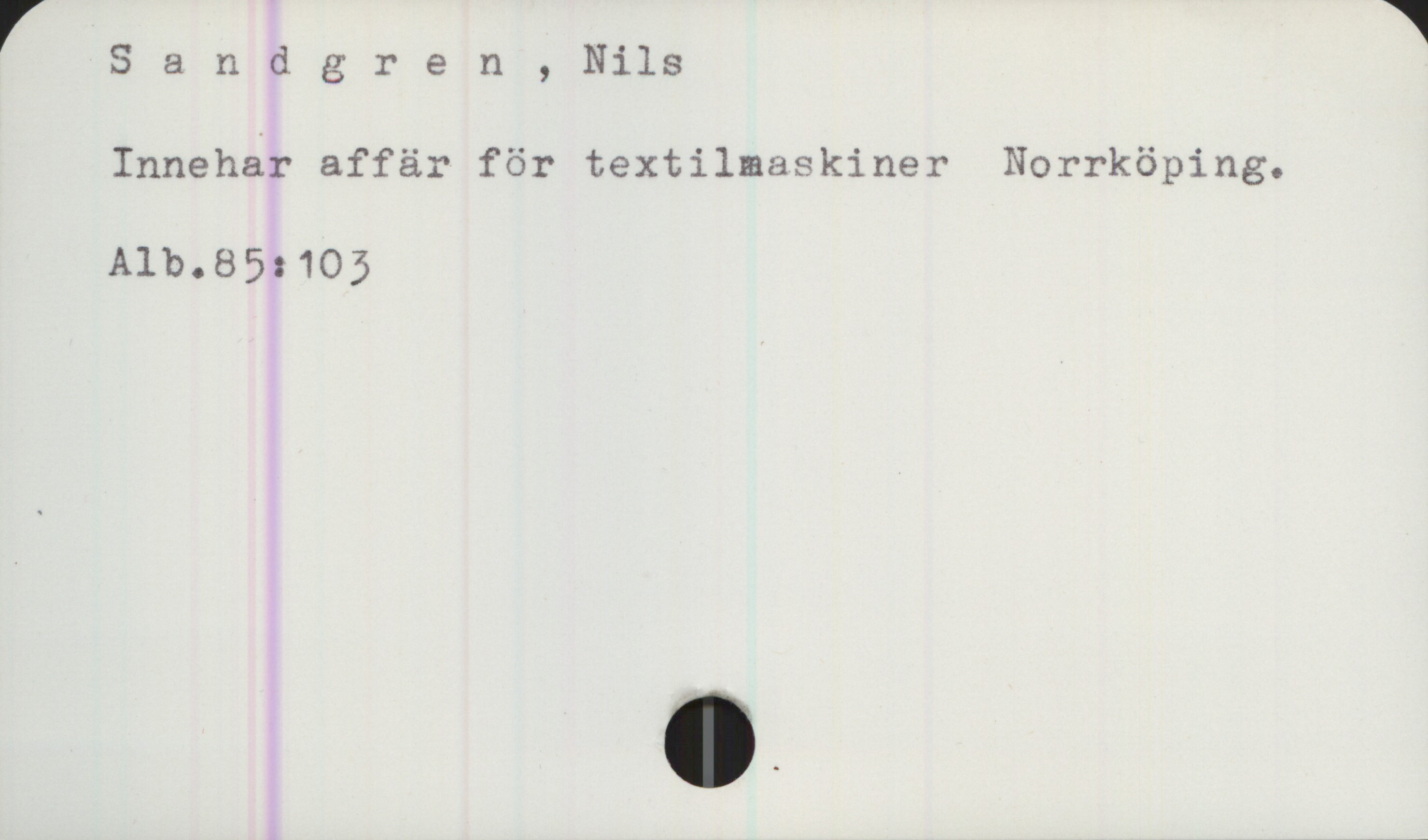  1
' Sandgren,Nils
Innehar affär för textilmaskiner Norrköping.
Alb.85z105

