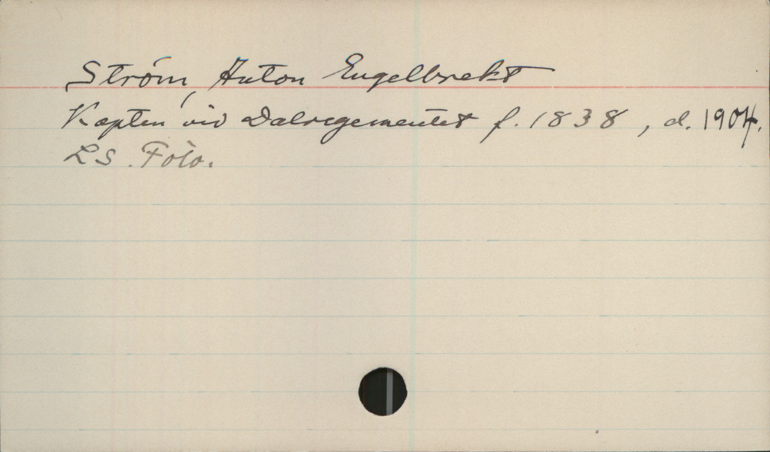 Ström, Anton Engelbrekt (1838-1904) Ström, Anton Engelbrekt
Kapten vid Dalregementet f.1838, d.1904.
LS. Foto.