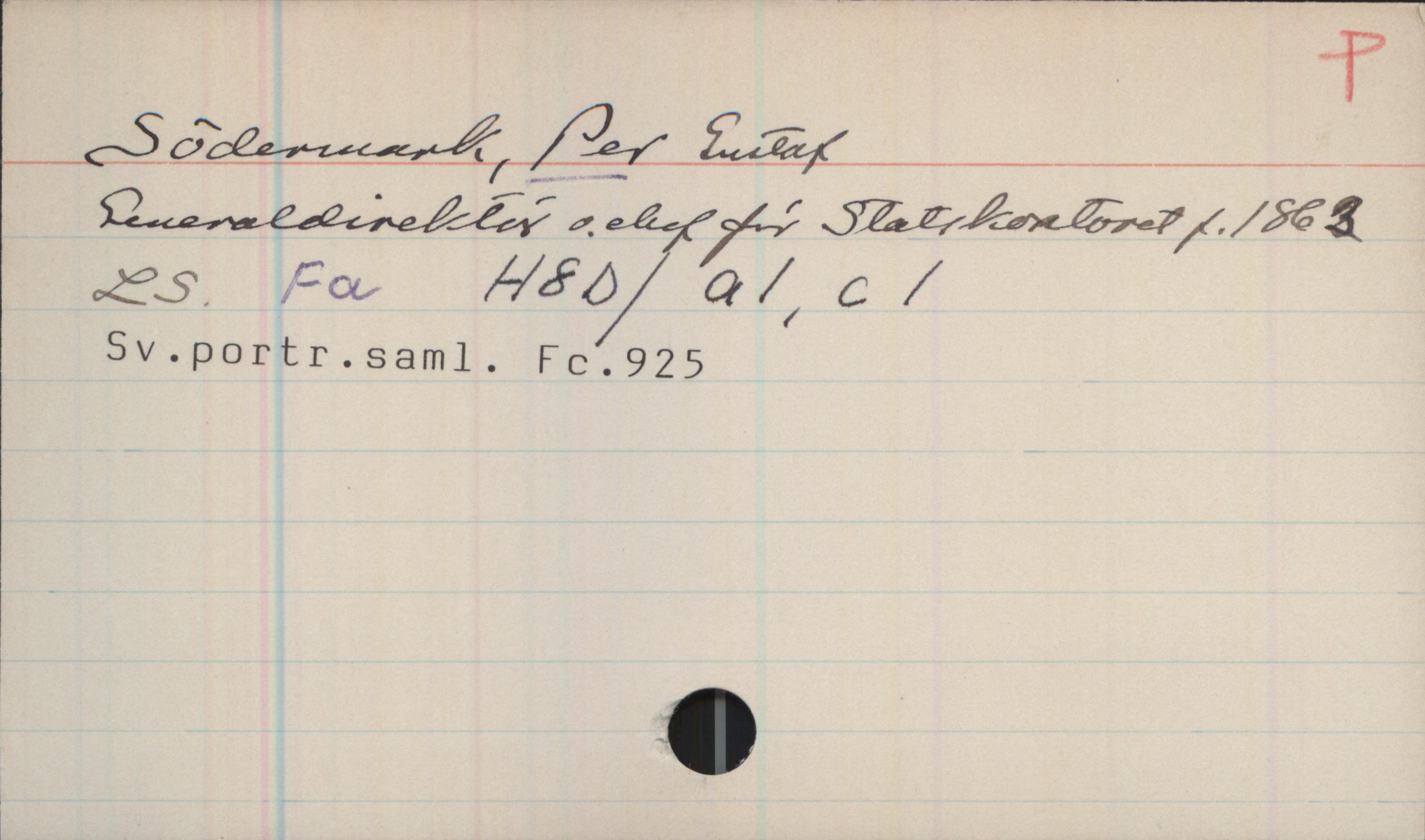 Södermark, PER Gustaf 1863- Södermark, PER Gustaf
Generaldirektör o. chef för Statskontoret f.1863
LS. Fa H8D/a1, c1
Sv.portr.saml. Fc.925