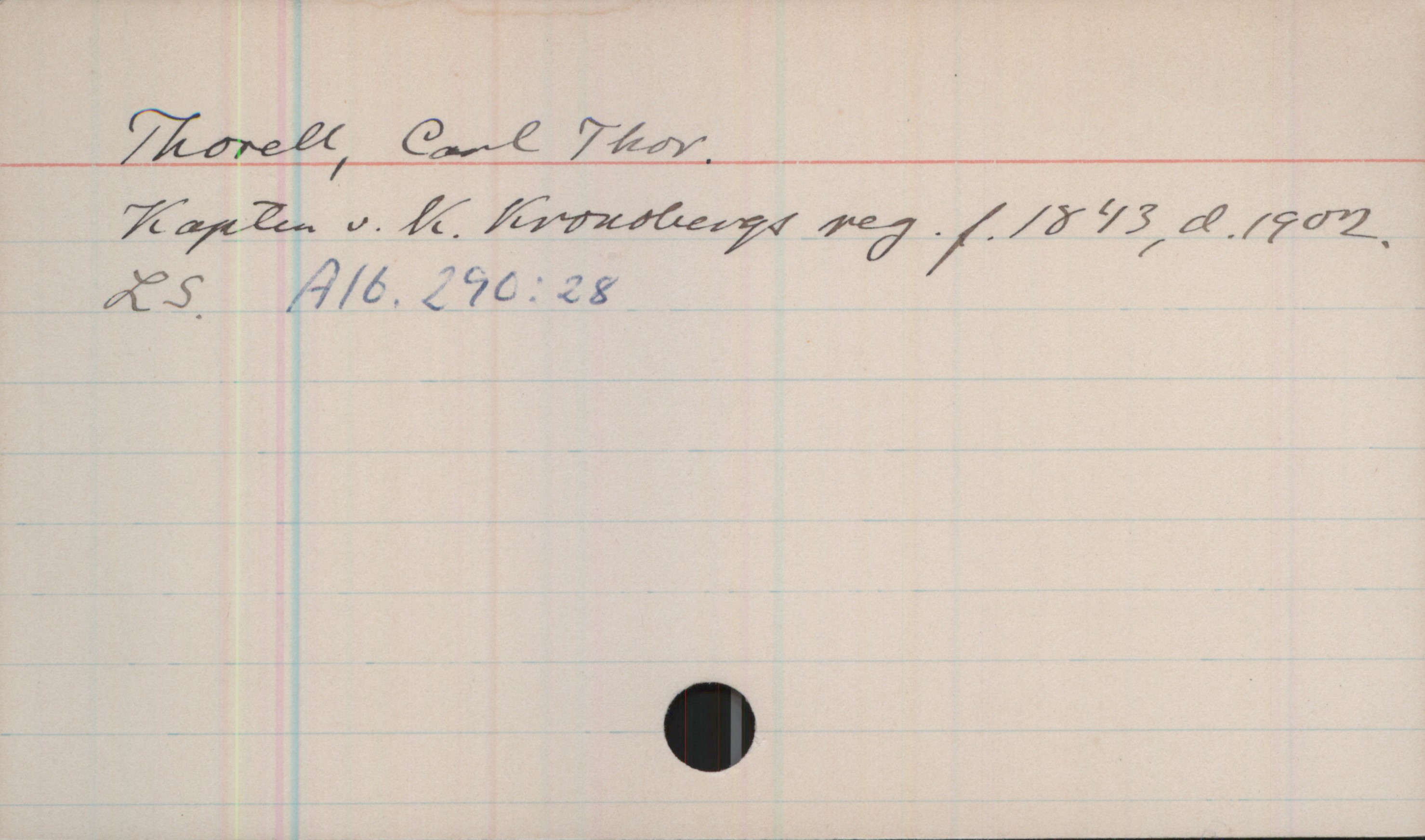 Thorell, Carl Thor (1843-1902) Thorell, Carl Thor.
Kapten v. K. Kronobergs reg. f.1843, d.1902.
LS. Alb.290:28