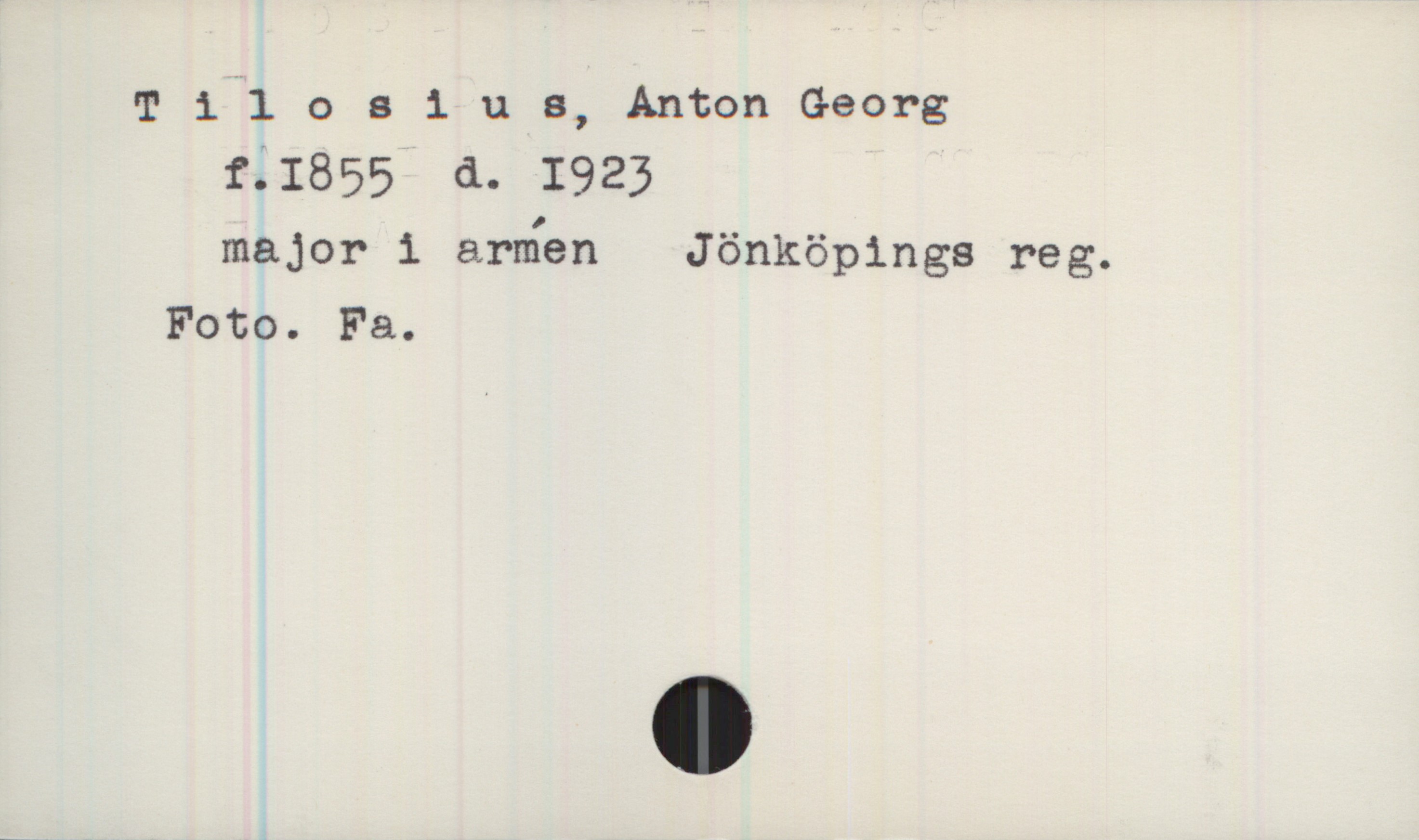 Tilosius, Anton Georg (1855-1923) Tilosius, Anton Georg
f.I855 d.I923
major i armén Jönköpings reg.
Foto. Fa.