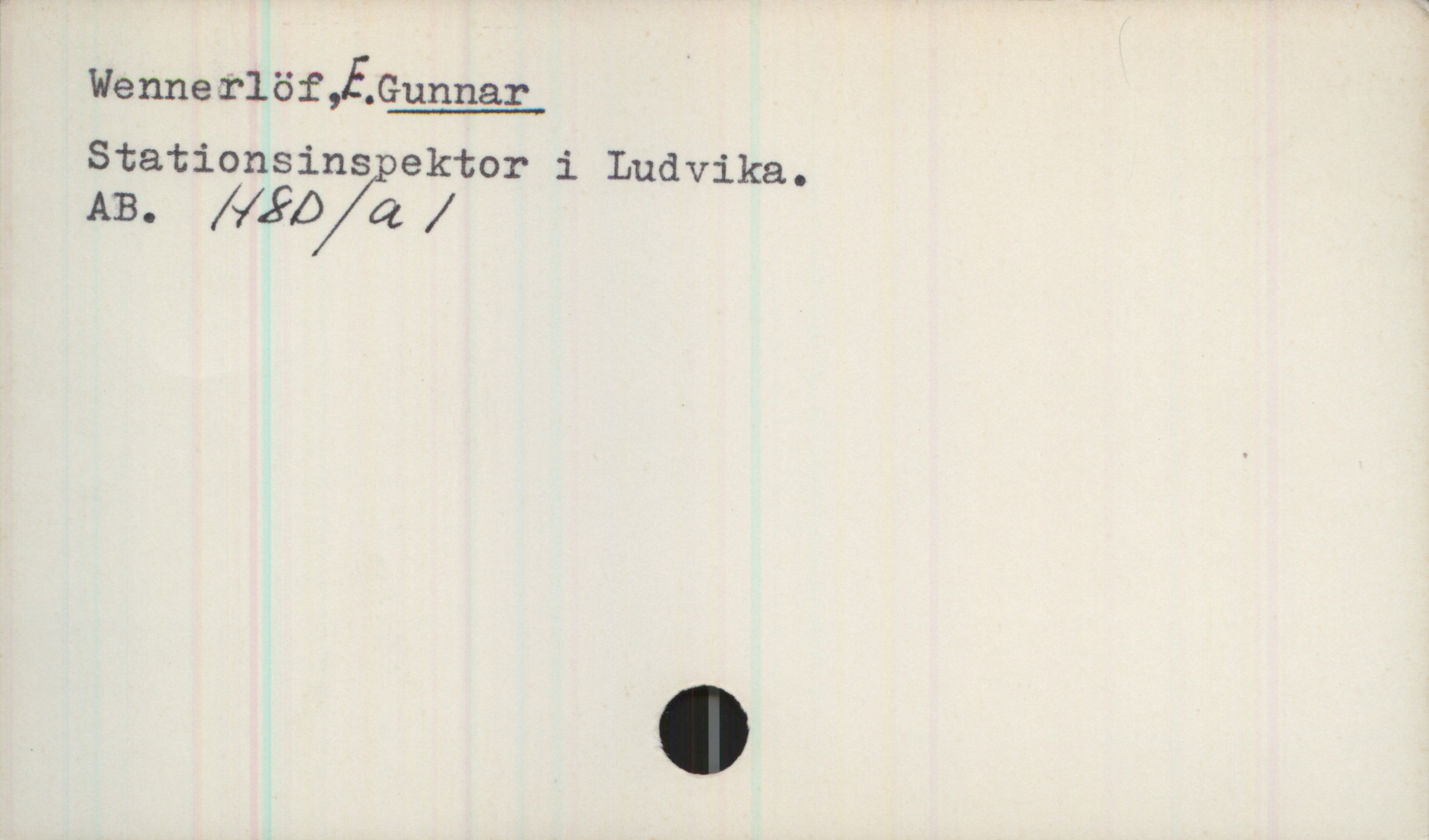 Wennerlöf, E. GUNNAR Wennerlöf, E. GUNNAR
Stationsinspektor i Ludvika.
AB. H8D/a1