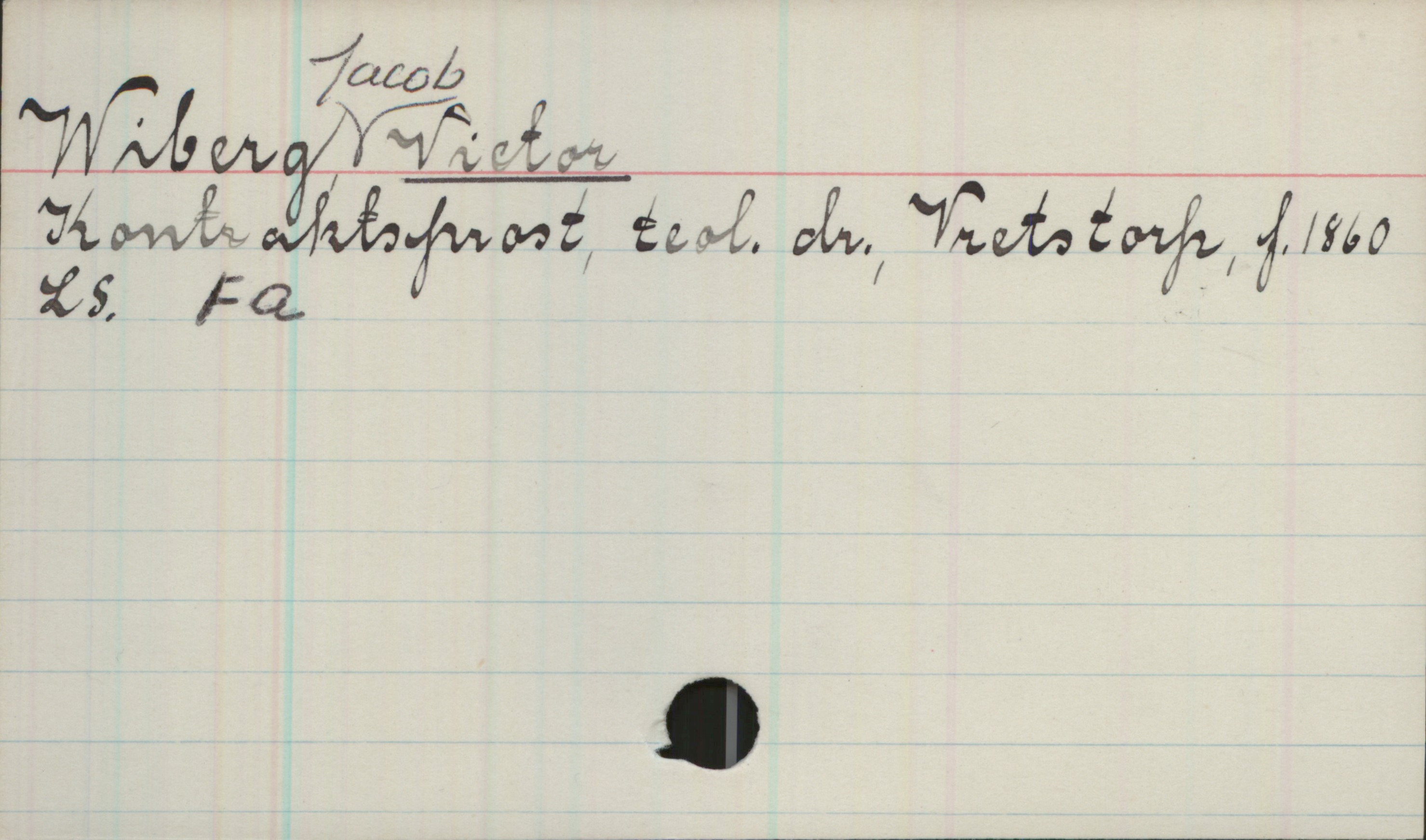 Wiberg, Jacob VICTOR 1860- Wiberg, Jacob VICTOR
Konstaktsprost, teol. dr. Vretstorp, f.1860
LS. Fa