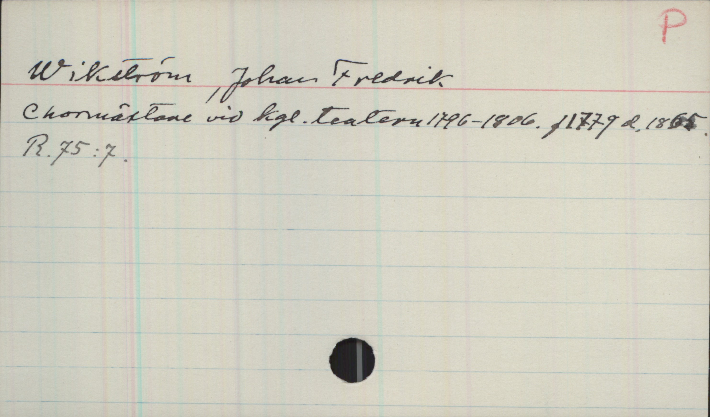 Wikström, Johan Fredrik Wikström, Johan Fredrik
Chormästare vid kgl. teatern 1796-1806. f.1779 d.1865
R.75:7