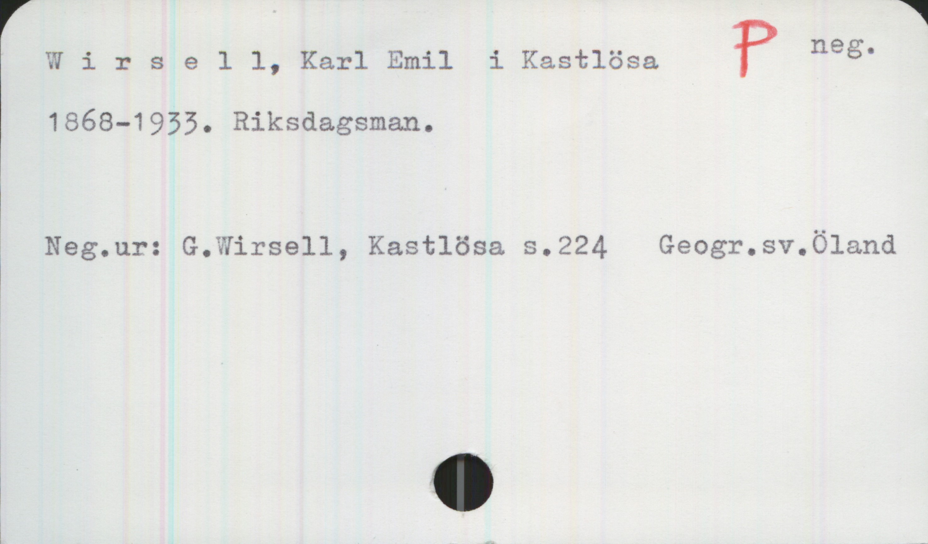  .!
wirsell, Karl Emil i Kastlösa ? neg'
1868-1955. Riksdagsman.

Neg.ur: G.Wirsell, Kastlösa s.224 Geogr.sv.öland

