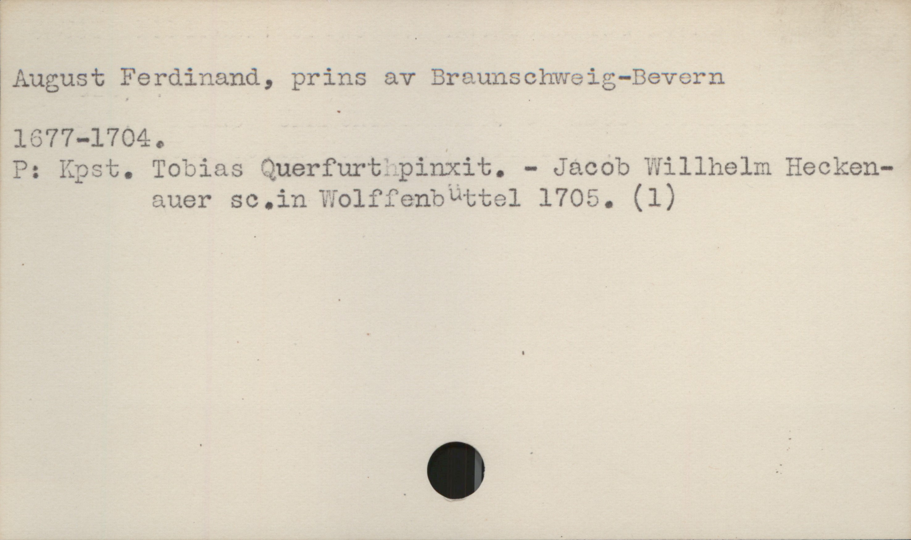 August Ferdinand, prins av Braunschweig-Bevern 1677-1704 August Ferdinand, prins av Braunschweig-Bevern
1677-1704.

P: Kpst. Tobias Querfurt pinxit. - Jacob Willhelm Heckenauer sc.in Wolffenbüttel 1705. (1)