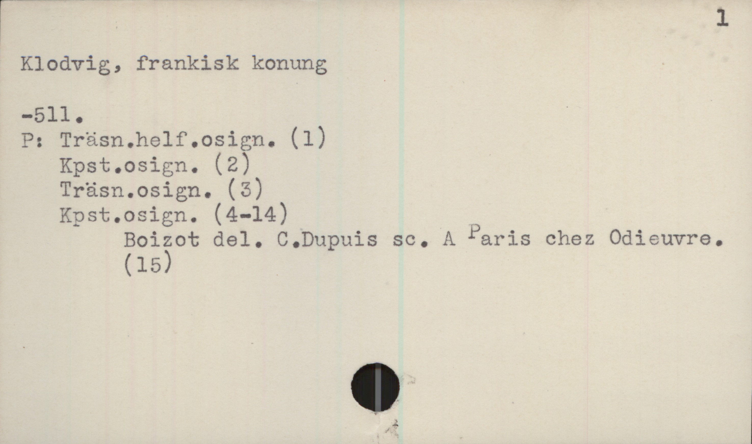  1
Klodvig, frankisk konung
”511 o 4
P: Träsn.helf.osign. (1)
Kpst.osign. (2)
Träsn.osign. (s)
Kpst.osign. (4-14) _
Boiïot del. C.Dupuis sc. A Paris chez Odieuvre.
(15


