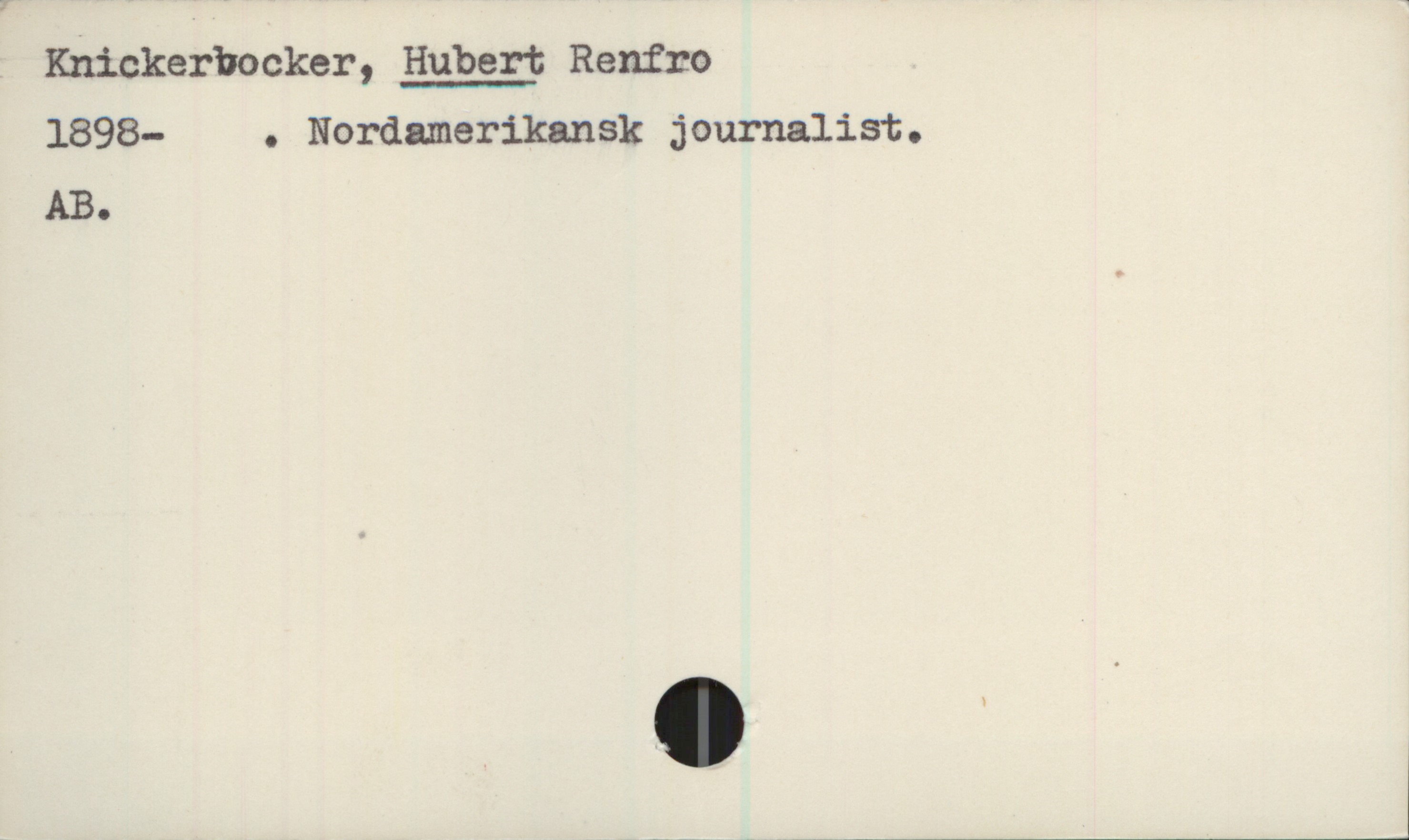  Knickerbocker, Hubert Ramiro
1898— . Nordamerikansk journalist.
AB.

