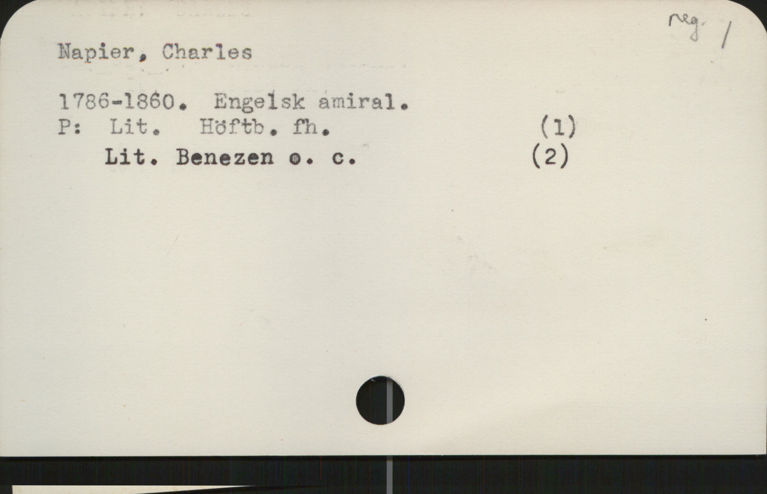 Napier, Charles 1786-1860 Napier, Charles
1786-1860. Engelsk amiral.

P: Lit. Höftb. fh. (1)
Lit. Benezen o. c. (2)