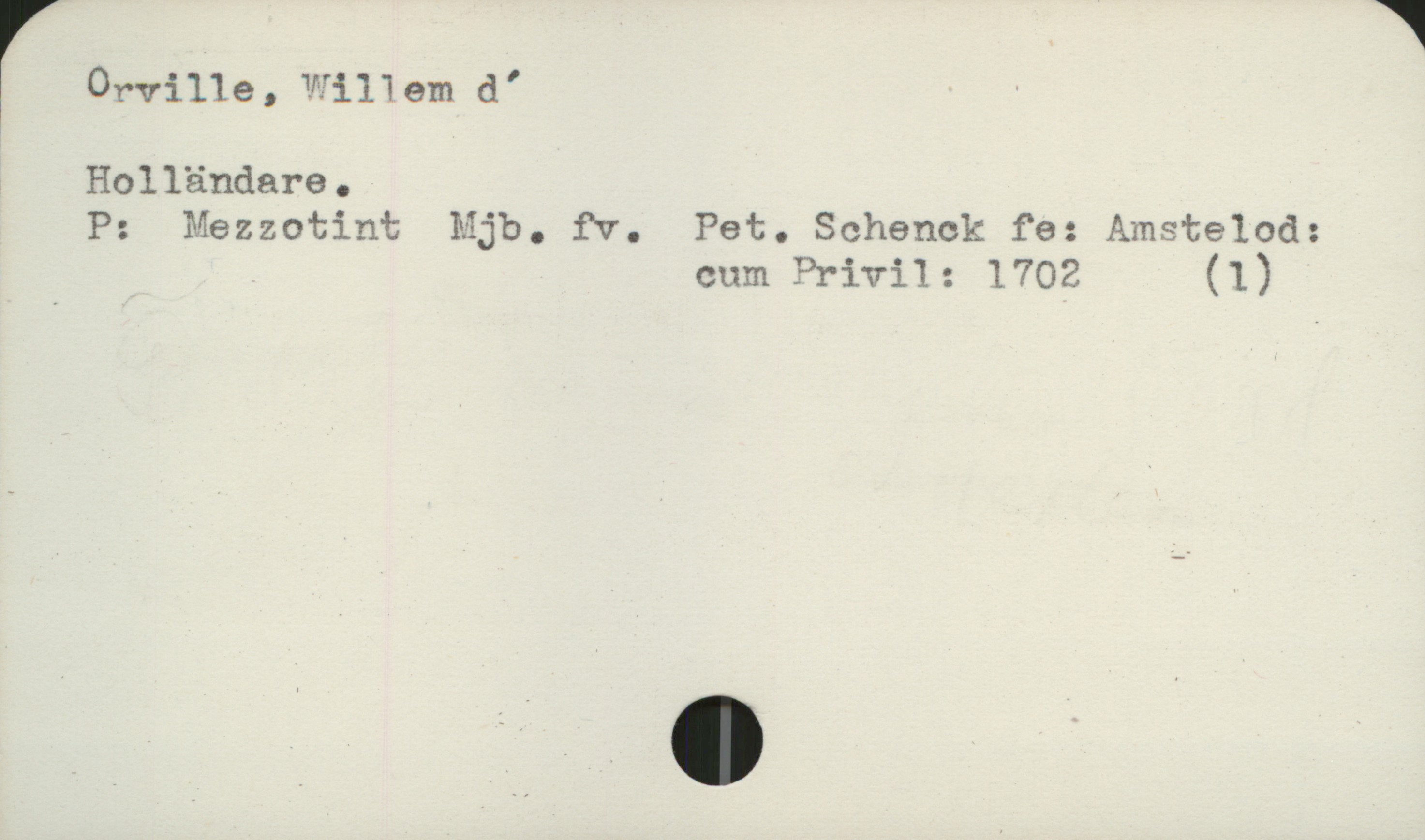 Orville, Willem d' Orville, Willem d'
Holländare.

P: Mezzotint Mjb. fv. Pet. Schenck fe: Amstelod:
cum Privil: 1702 (1)