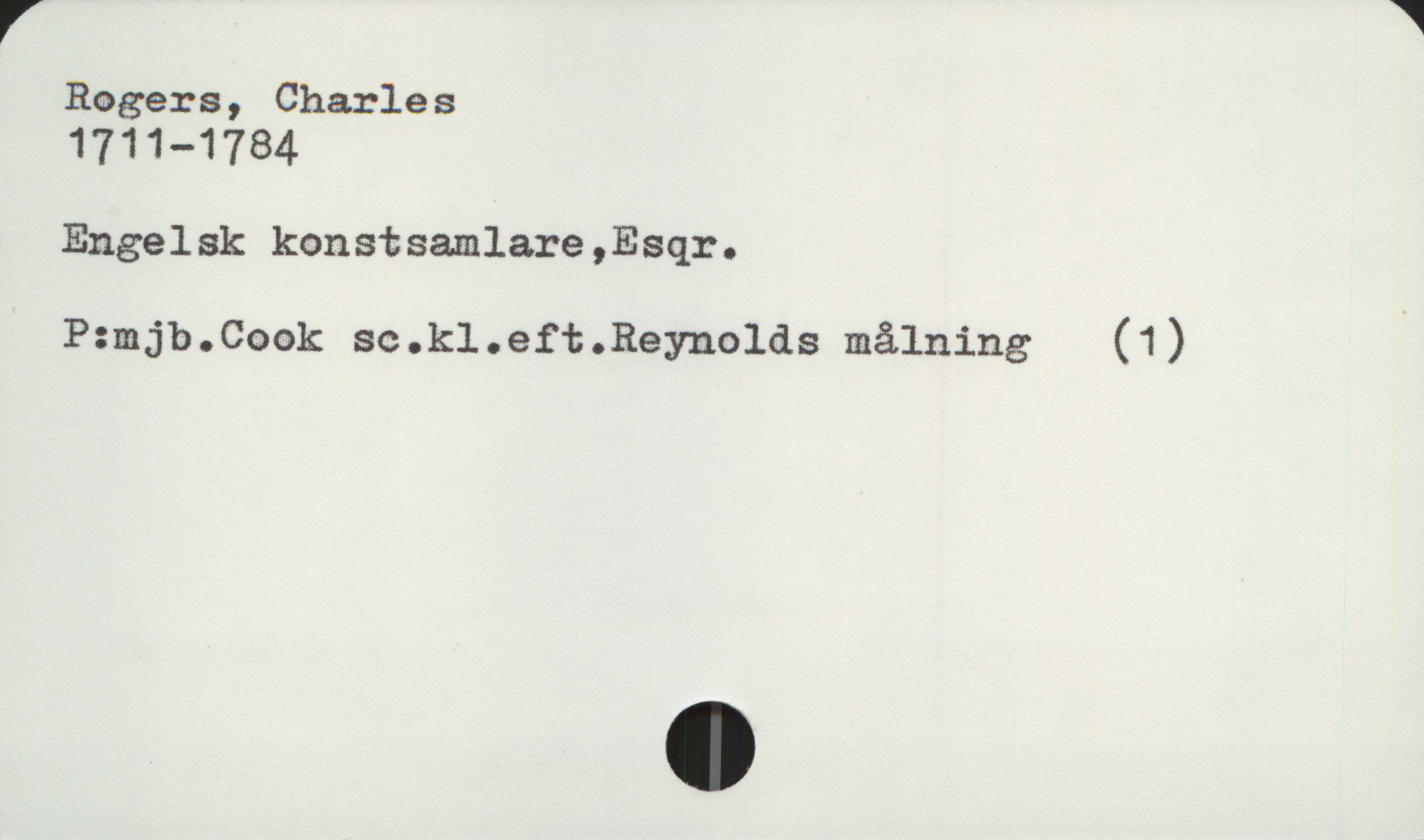  " "1
Ragers, Charles
1711—1784
Engelsk konstsamlare,Esqr.
P:mjb.Cook sc.kl.eft.Reynolds målning (1) .
.

