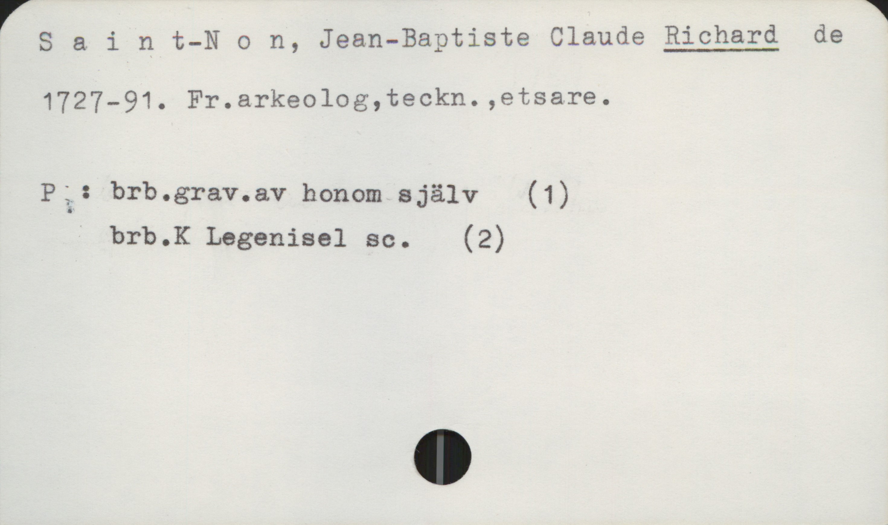  r 1
S & i n t-N o n, Jean-Baptiste Claude Richard de
1727-91. Fr.arkeolog,teckn.,etsare.

På: brb.grav.av honom själv (1)
' brb.K Legenisel sc. (2)

