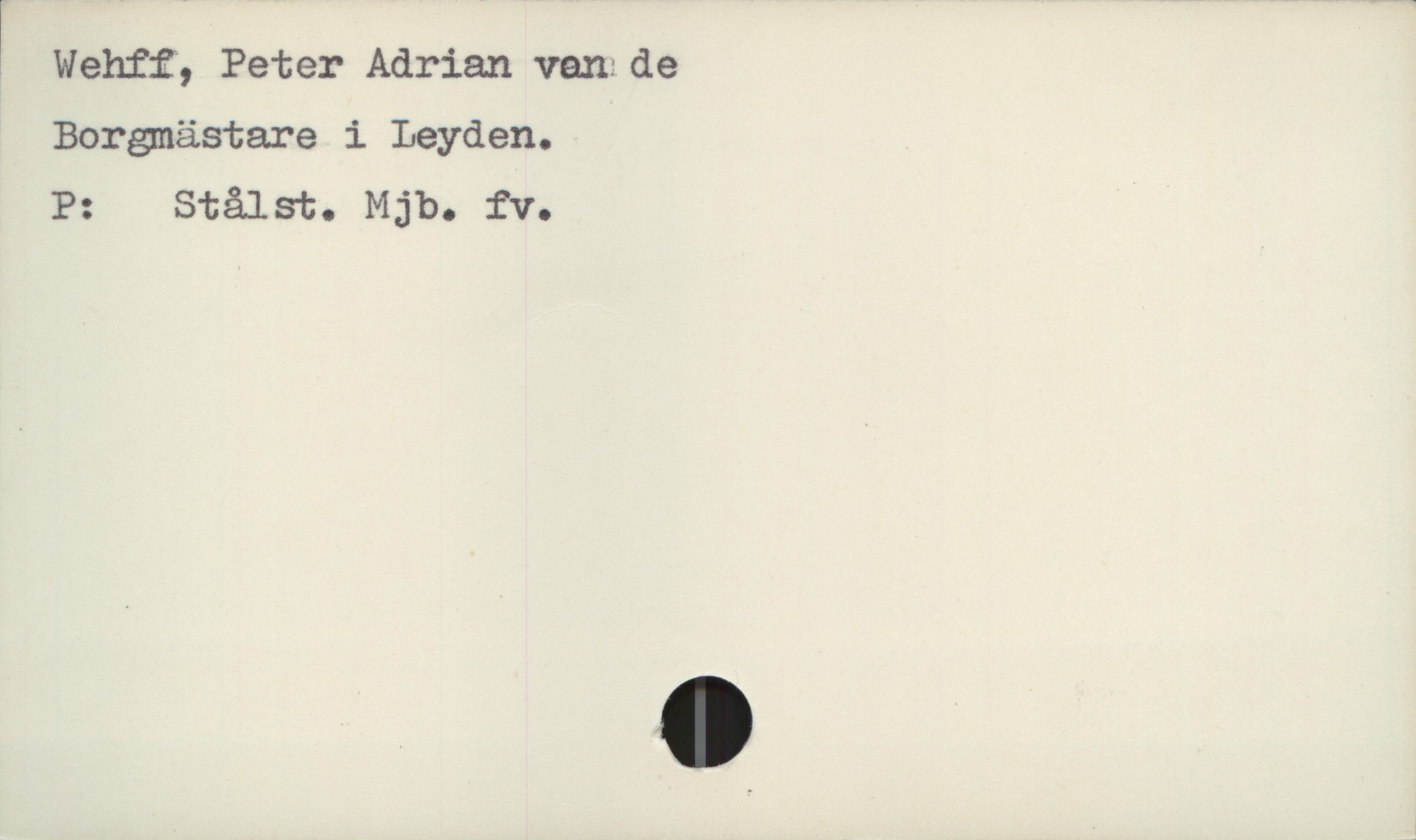  ' Wehff', Peter Adrian ven: de
Borgnästare i Leyden.
P: Stålst. Mjb. fv.

