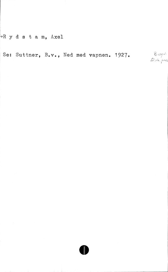  ﻿-i-Rydstam, Axel
Ses Suttner, B.v., Ned med vapnen. 1927»