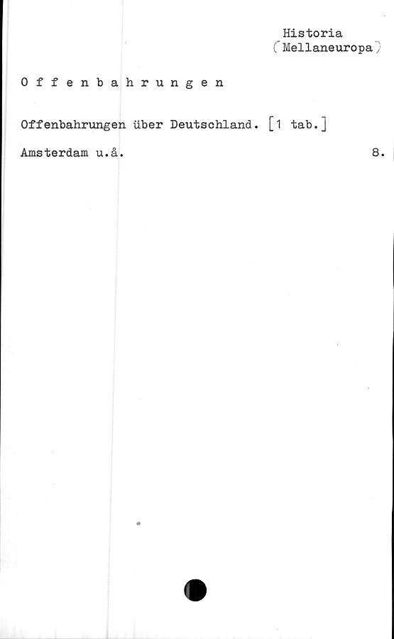  ﻿Historia
C Mellaneuropa}
Offenbahrungen
Offenbahrungen iiber Deutschland. [1 tab.]
Amsterdam u.å.	8.