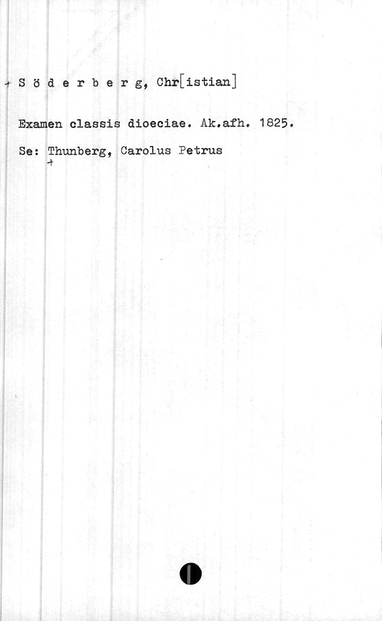  ﻿Söderberg, Chr[istian]
Examen classis dioeciae. Ak.afh. 1825»
Se: Thunberg, Garolus Petrus