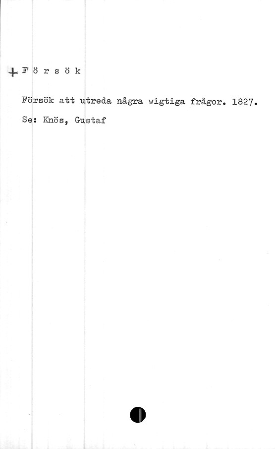  ﻿P 9 rsök
Försök att utreda några wigtiga frågor. 1827.
Se; Knös, Gustaf
