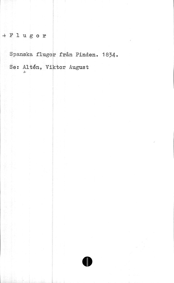 ﻿-+ Flugor
Spanska flugor från Pinden. 1834»
Ses Altén, Viktor August
A-