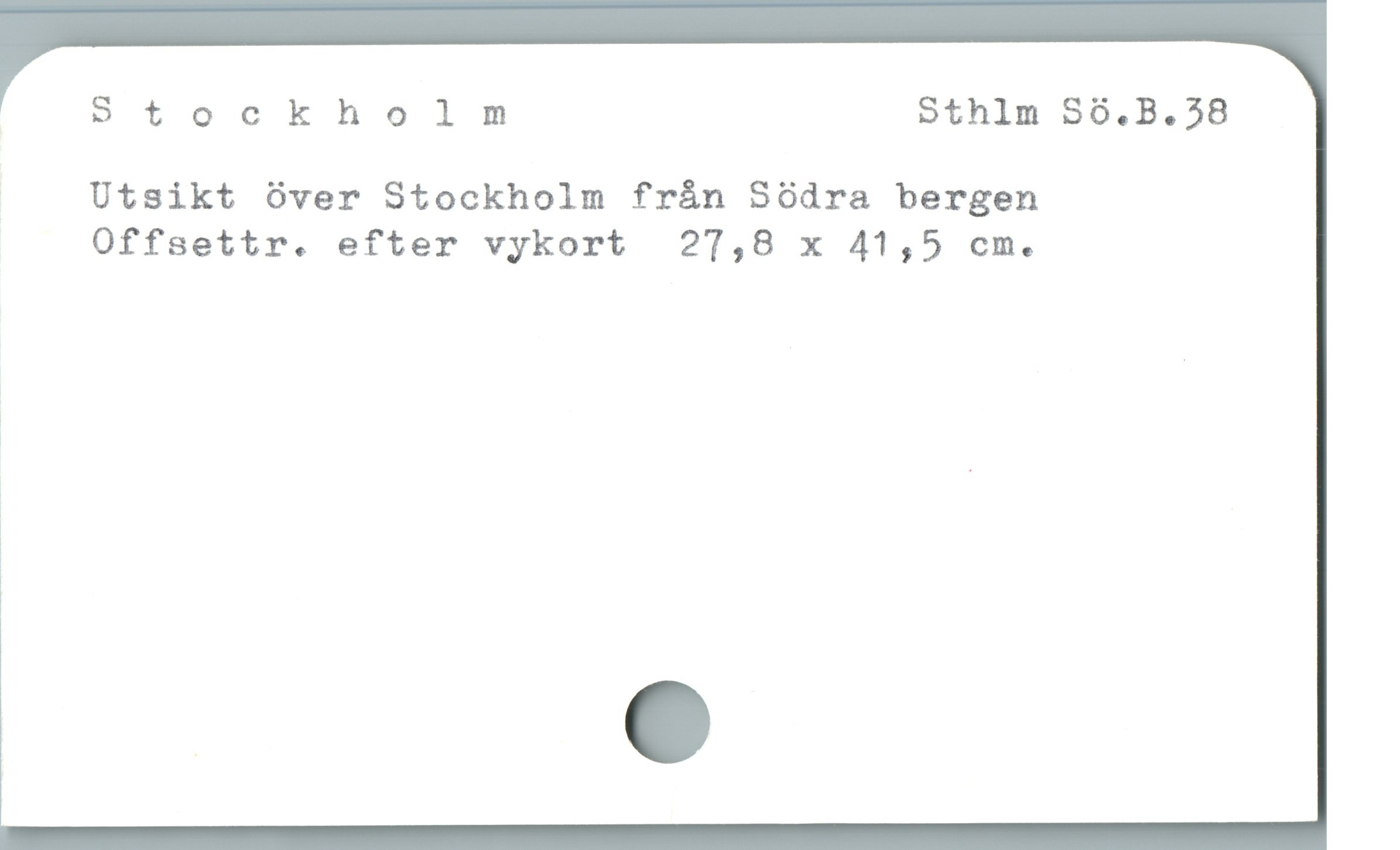Stockholm Sthlm S6.B.38 Stockholm Sthlm S6.B.38
Utsikt över Stockholm från Södra bergen
Offsettr. efter vykort 27,8 x 41,5 cm.