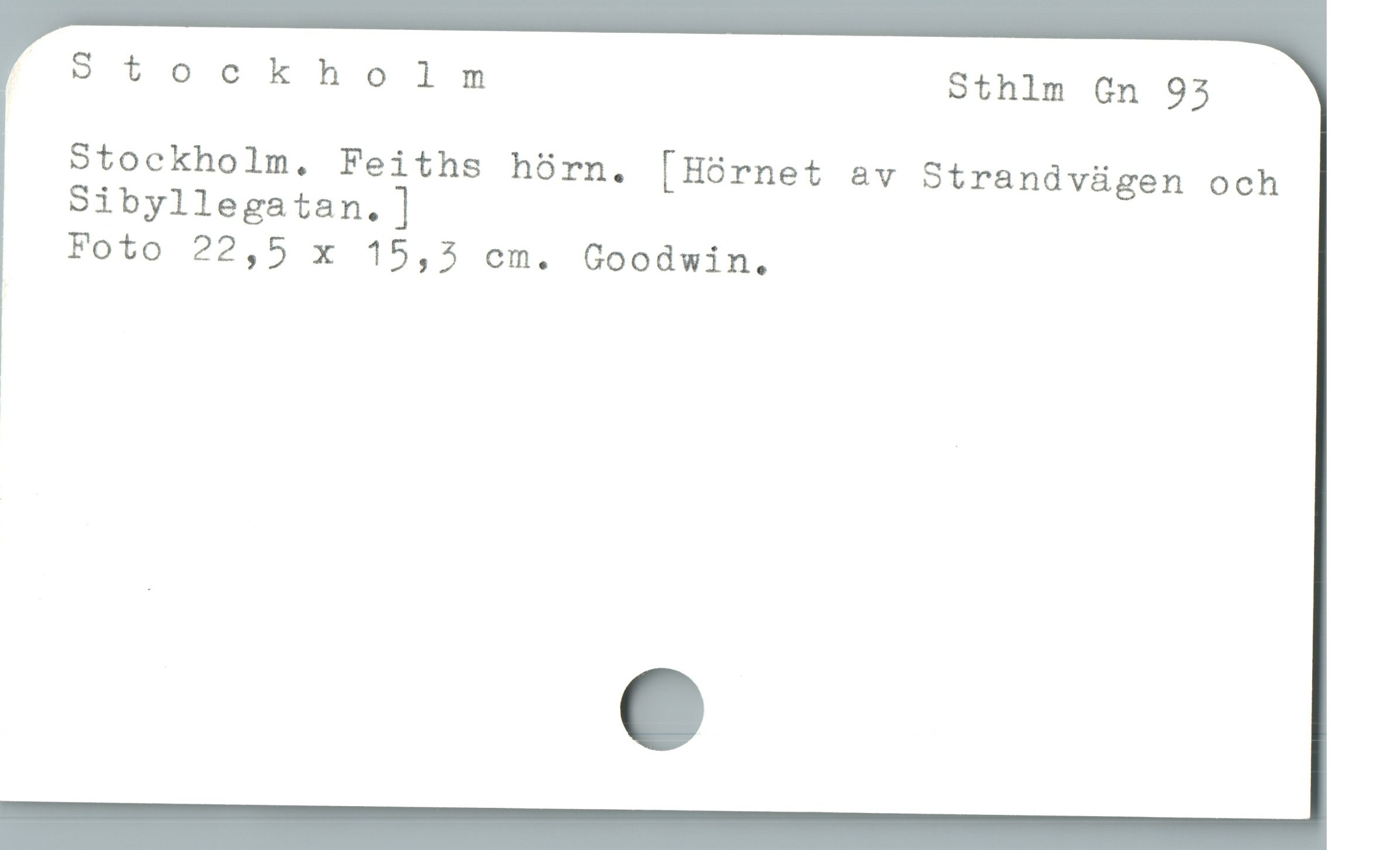  Stockholm Sthlm Gn 93
Stockholm. Feiths hörn. [H5rnet av Strandvügen och
Sibyllegatan.]
Foto 22,5 x 15,5 cm, Goodwin.

|
