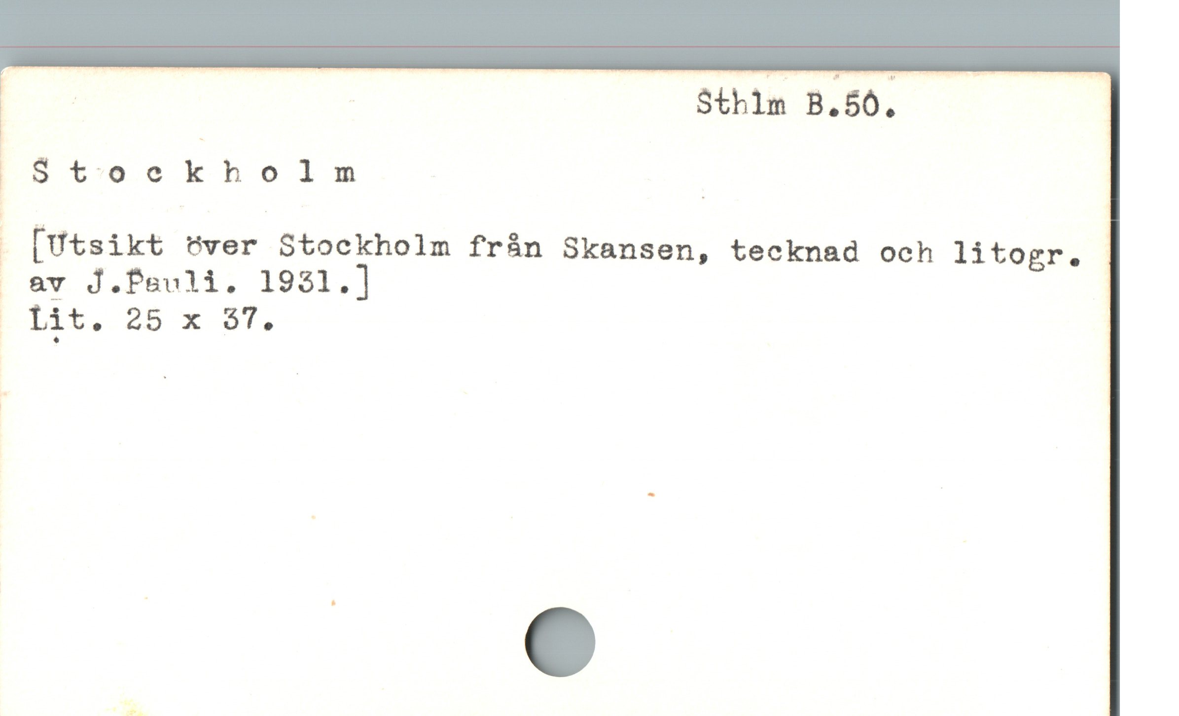  RRR E Sthlm B.50. |
Stoekholm ! |
i" [U'tsi_kt över Stockholm från Skansen, tecknad och litogr.
. av J. Peuli. 1931.] |
 lit. 25 x 37. |
