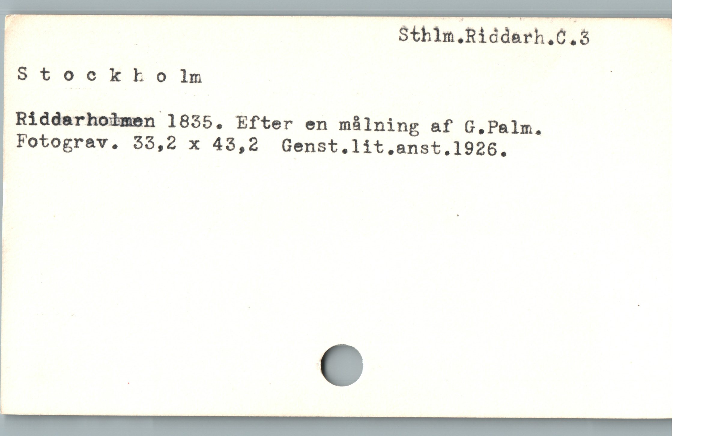  _ Sthlm.Riddarh.C.3
Stockktkolm |
 Riddarhoimen 1835. Efter en målning af G.Palm.
Fotograv. 33,2 x 43,2 Genst.lit.anst.1926.

