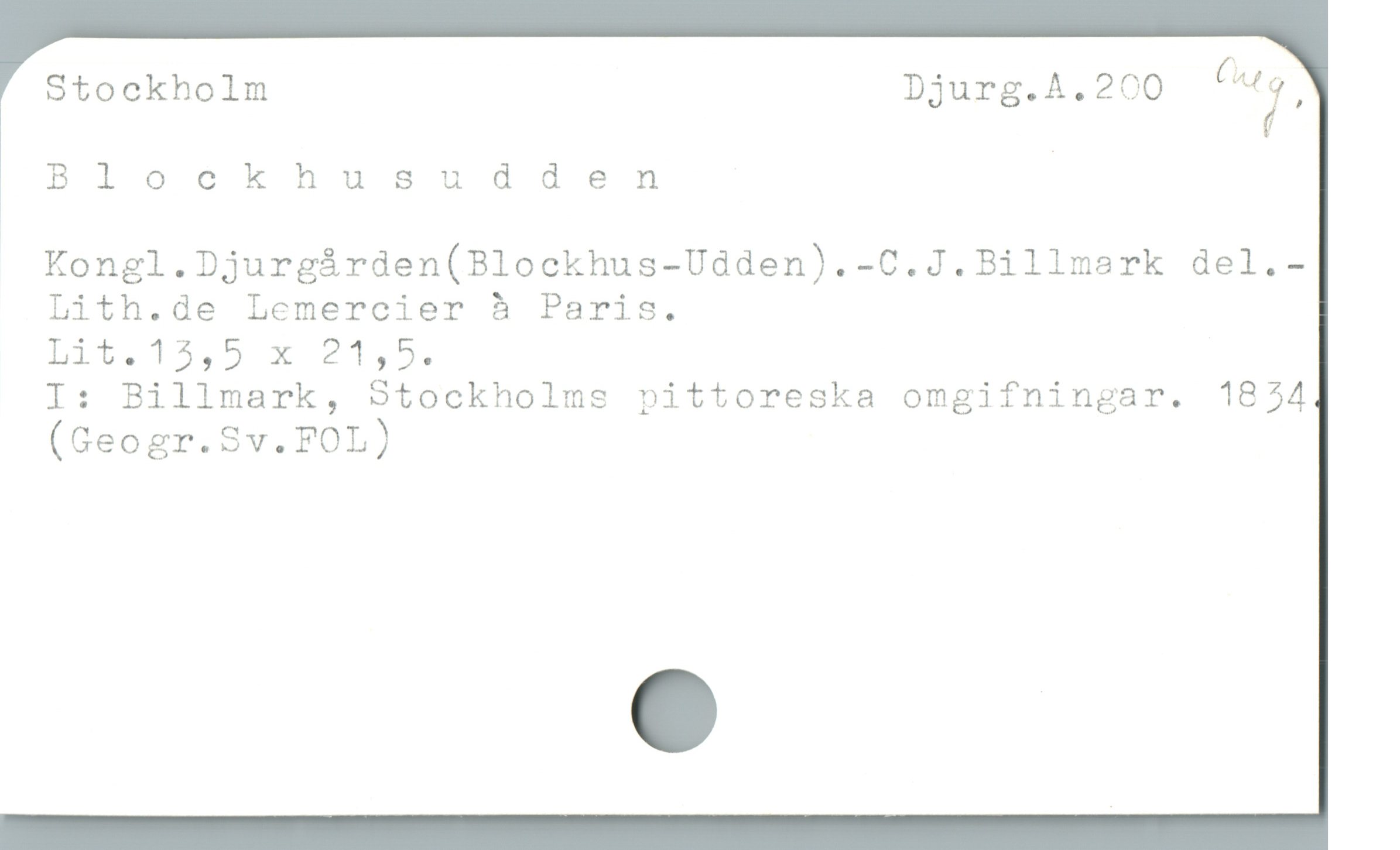  Stockholm Djurg.A.200 ÖU?,
 Blockhusudden |

Kongl.Djurgárden(Blockhus-Udden).-C.J.Billmerk del.-

Lith.de Lemercier à Paris.

Lit. 13,5 x E17,9,.

I: Billmark, Stockholms pittoreska omgifningar. 1824

(Geogr.Sv.FOL)

