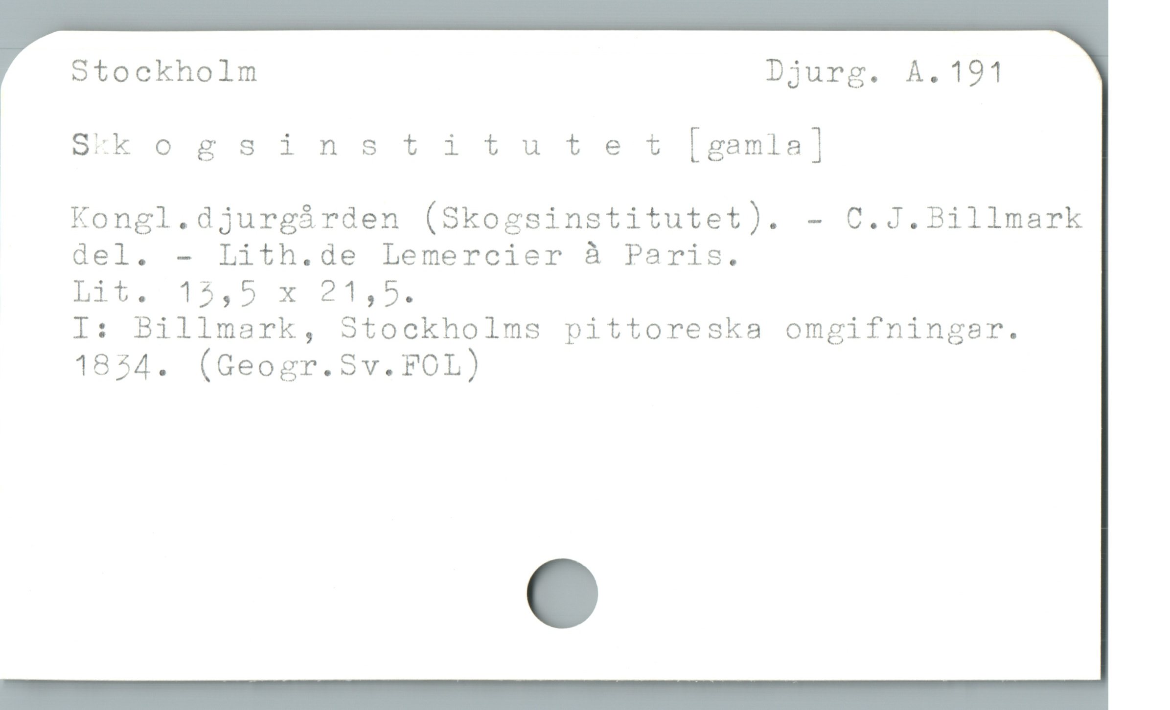  Stockholm Djurg. A.191
Skk ogsinstitute t [gamla]
|
Kongl.djurgárden (Skogsinstitutet). - C.J.Billmark
del. - Lith.de Lemercier à Paris.
Lit. 159,9 X 2149.
I: Billmark, Stockholms pittoreska omgifninger.
1834. (Geogr.Sv.FOL)
