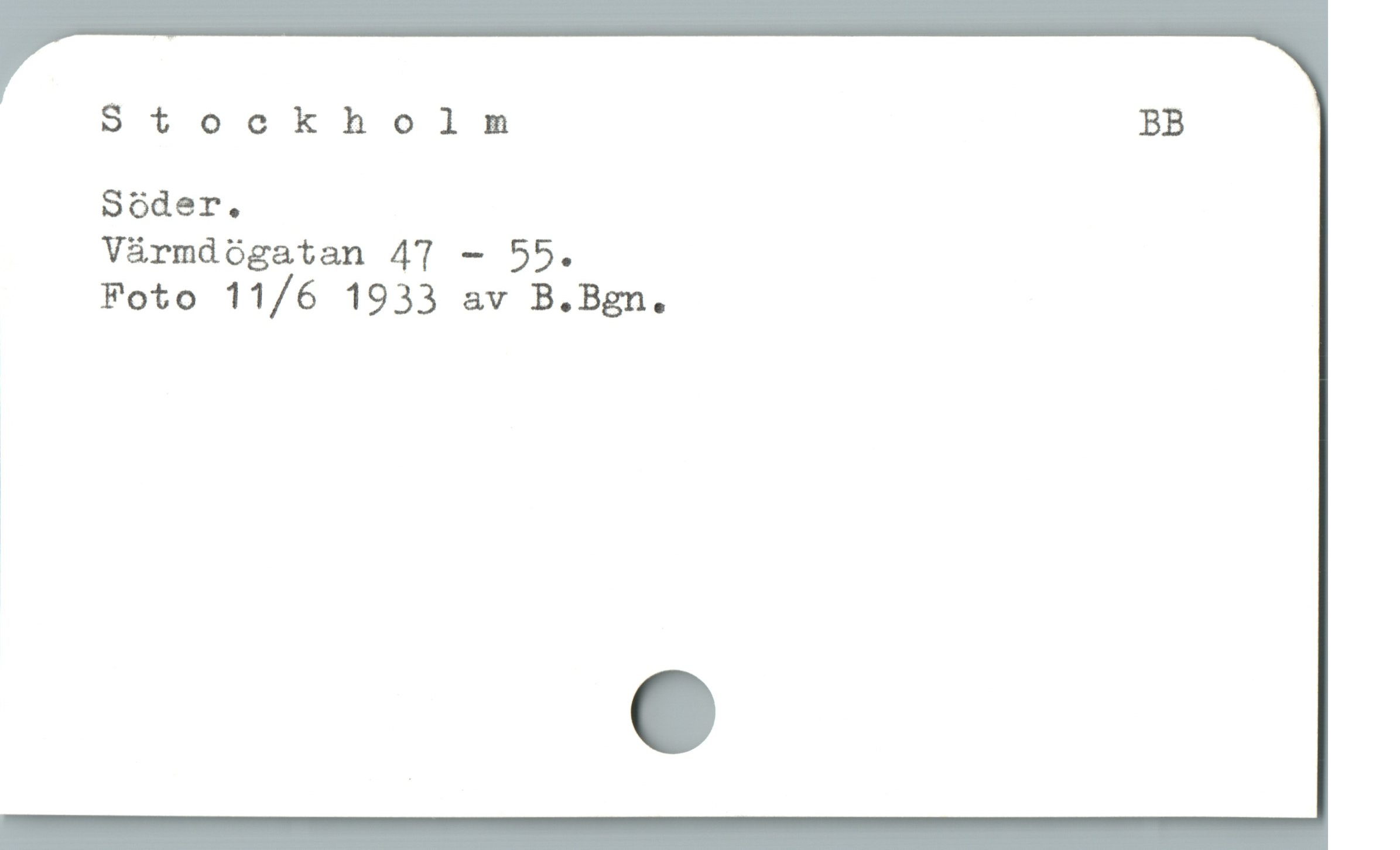 Stockholm BB
Sóder.
Vàármdógatan 47 - 55.
Foto 11/6 1933 av B.Bgn.