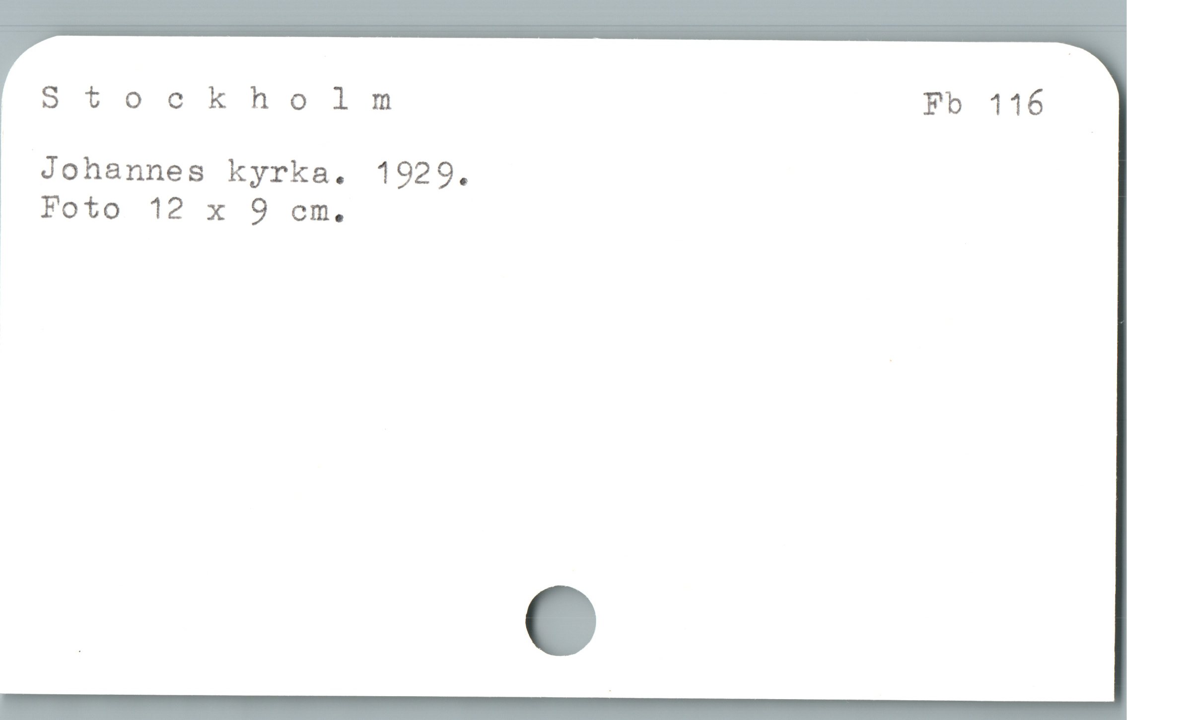  Stockholm Fb 116
Johannes kyrka. 1929.
Foto 12 x 9 em.
