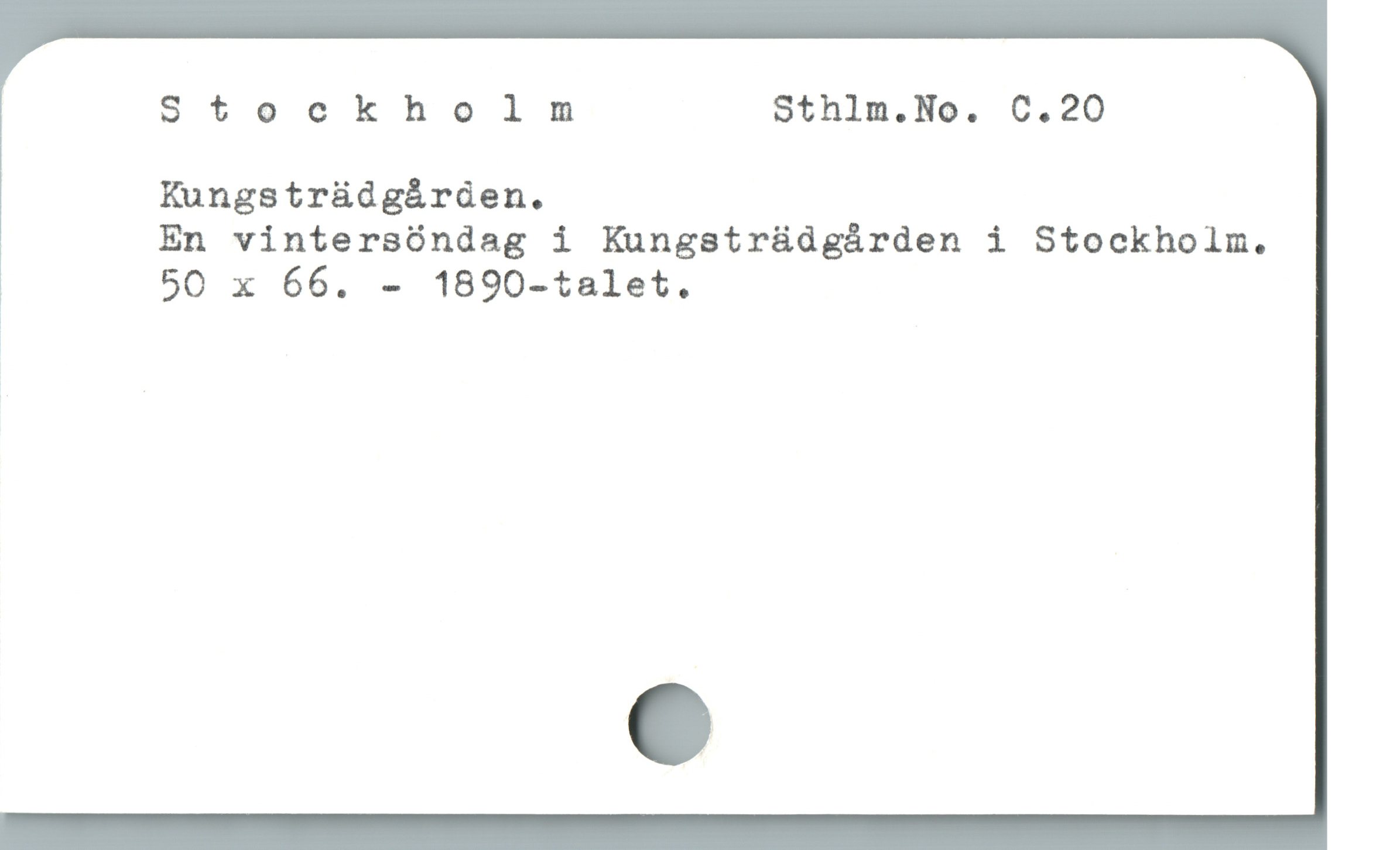Stockholm Sthlm.No. C.20
Kungstrüdgárdüen.
En vintersóndag i Kungstrüdgárden i Stockholm.
, 50 x 66. - 1890-talet.