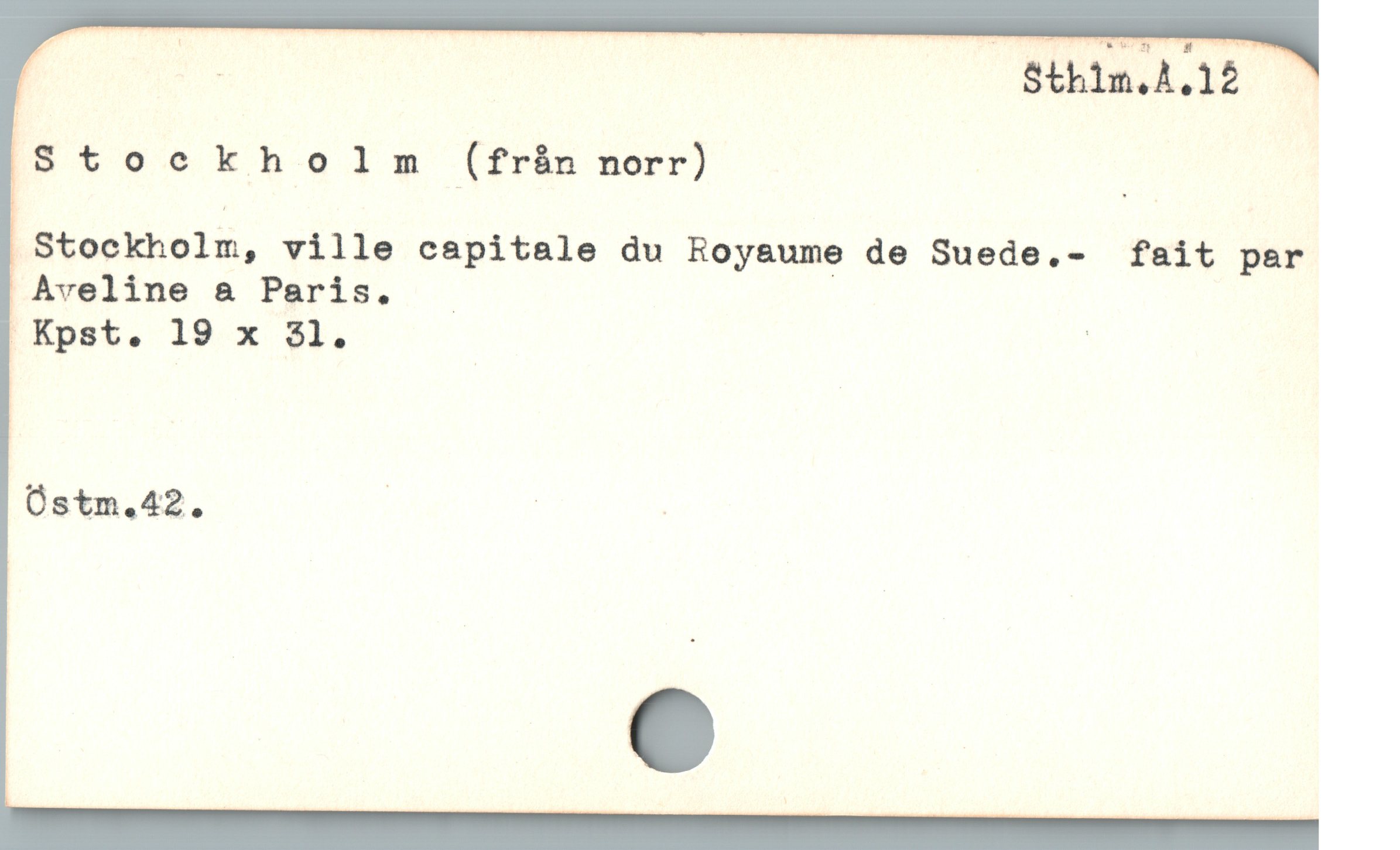  — Sihim.4.15 —
'S tockholm (från norr)

Stockholm, ville capitale du Royaume de Suede.- fait par
| Aveline a Paris. =

I Kpst. 19 x M. | ;

Östm.42. | | j
