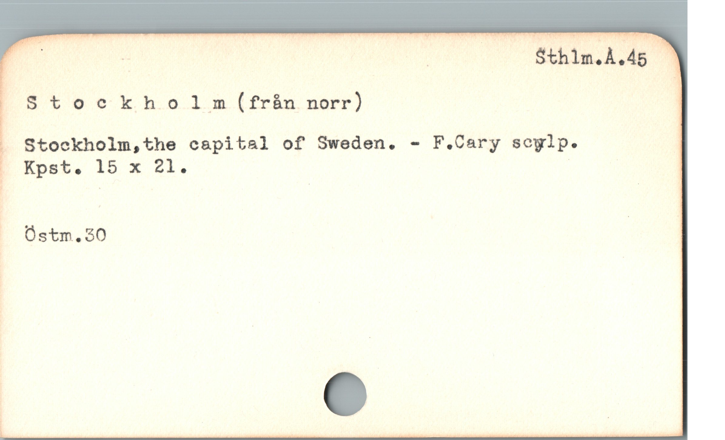  I Stockholm(från norr)

. Stockholm,the capital of Sweden. - F.Cary scylp.
Kpst. 15 x 21. | !

. Östm.30

| /

e
