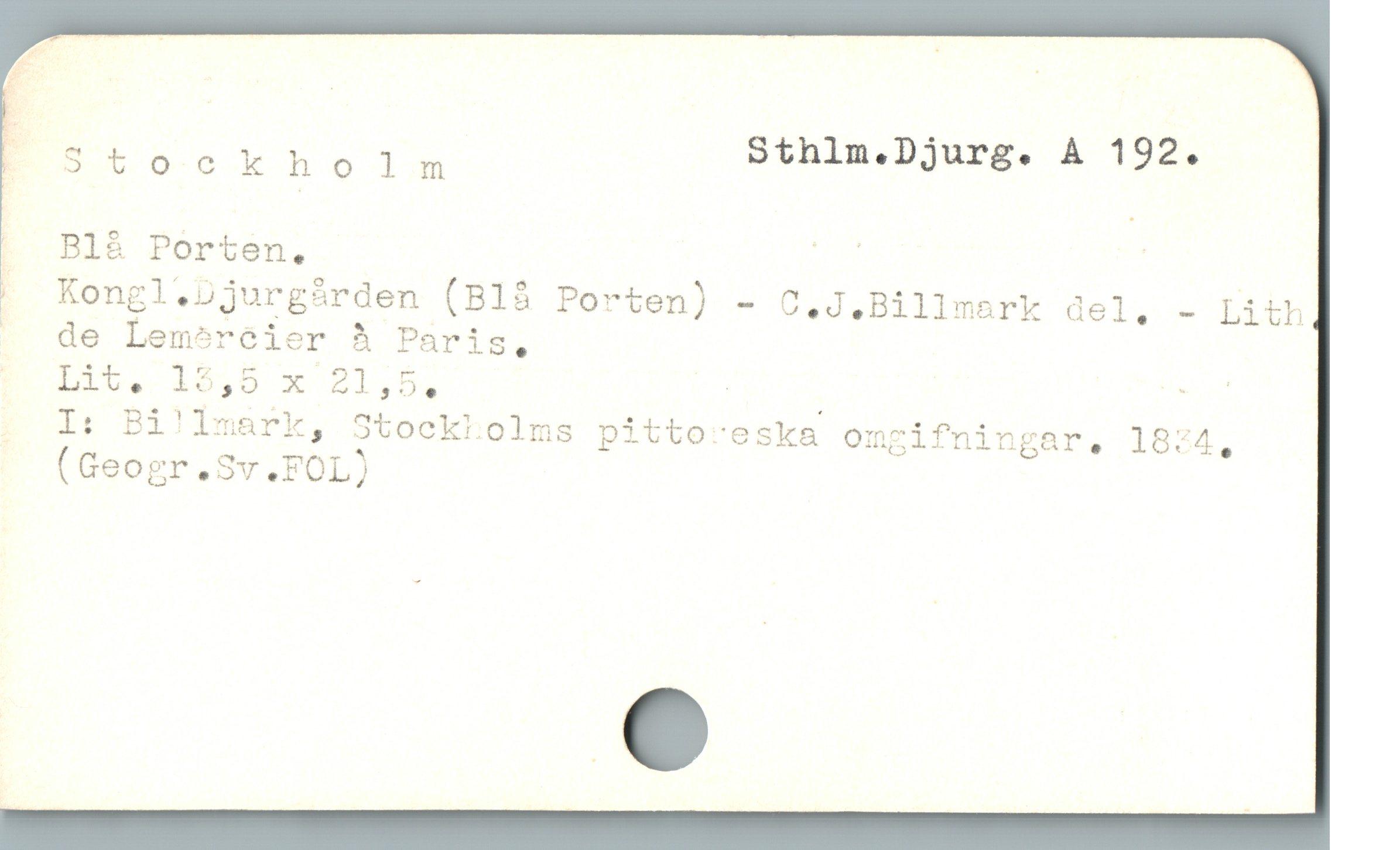  — ; |

P. hlm.Djurg. A 192

portoockho]l:m 2 Vosiekugi o 2

I . BIà Porten, - |

! Kongl.Djurgàárden (BIå Porten) - C,.J.Billmark del, - Lith

| de Lem5réier À Paris,

i : Billmark, Stockholms pittoceska omgifningar,. 1834,
(Geogr.Sv.FOL)
