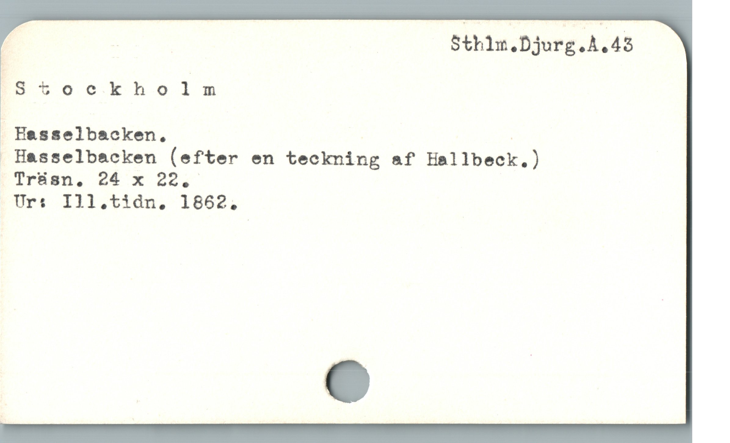  R Sthlm.Djurg.A.43
ES tookho 1 m
 Fesselbacken, |
Hasselbacken (efter en teckning af Hallbeck.)
ITrian, 924 x 22,.
Urs: Ill,.tidn, 1862,
